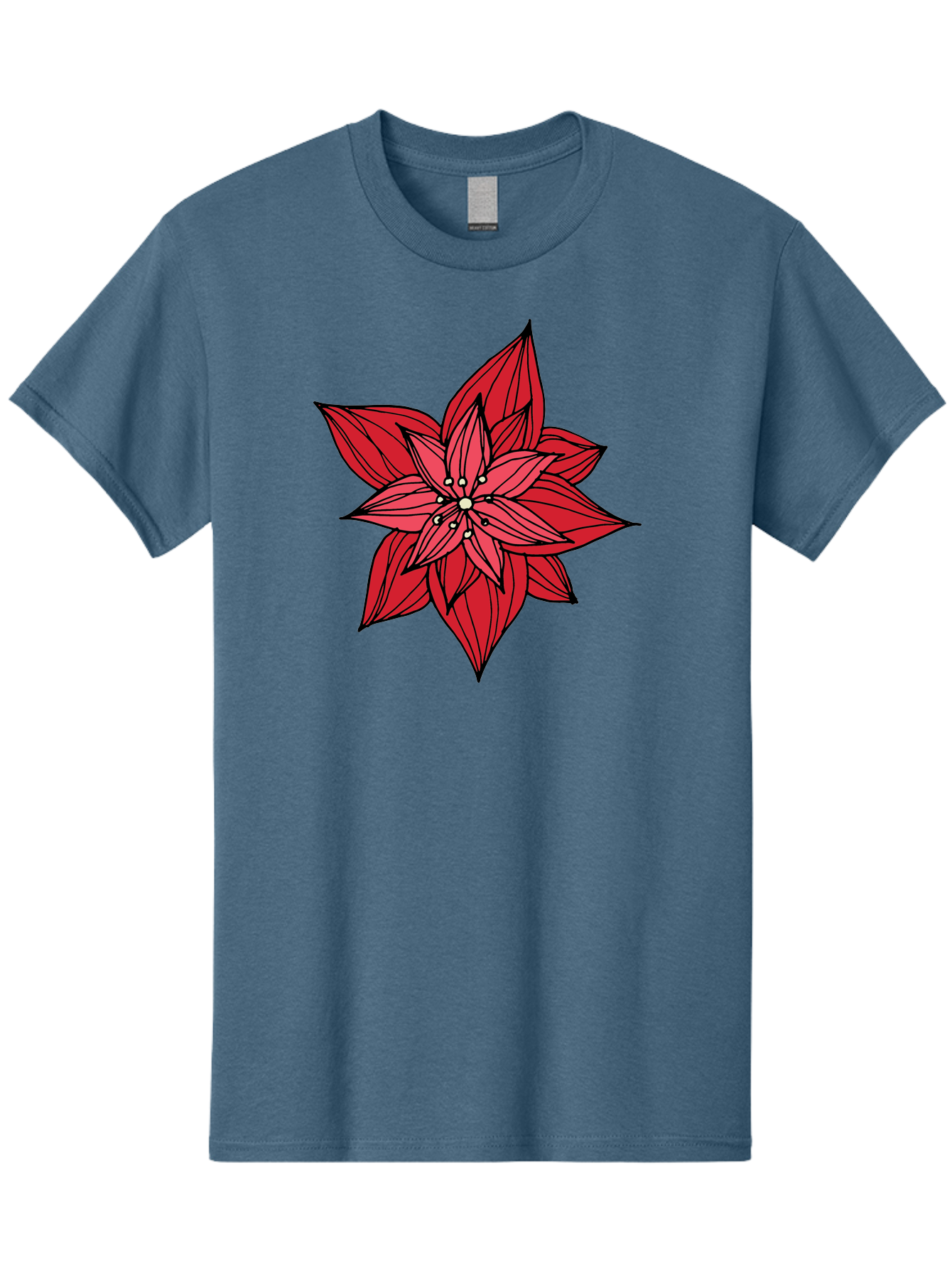 Poinsettia Men'S Graphic Tee, 100% Cotton, Comfortable Casual Summer Wear, Machine Washable, Poinsettia Flower, Red Petals, Festive Decor, Holiday Decoration, Christmas Flower, Symbolic Bloom, Vibrant Red Aab051