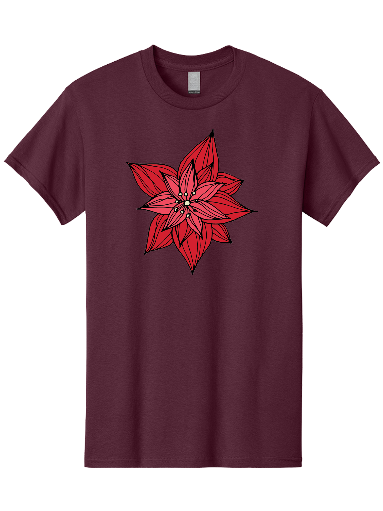 Poinsettia Men'S Graphic Tee, 100% Cotton, Comfortable Casual Summer Wear, Machine Washable, Poinsettia Flower, Red Petals, Festive Decor, Holiday Decoration, Christmas Flower, Symbolic Bloom, Vibrant Red Aab051