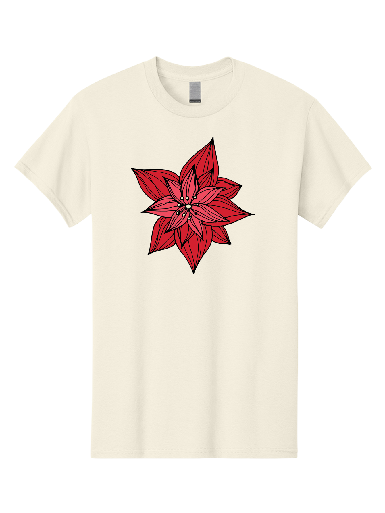 Poinsettia Men'S Graphic Tee, 100% Cotton, Comfortable Casual Summer Wear, Machine Washable, Poinsettia Flower, Red Petals, Festive Decor, Holiday Decoration, Christmas Flower, Symbolic Bloom, Vibrant Red Aab051