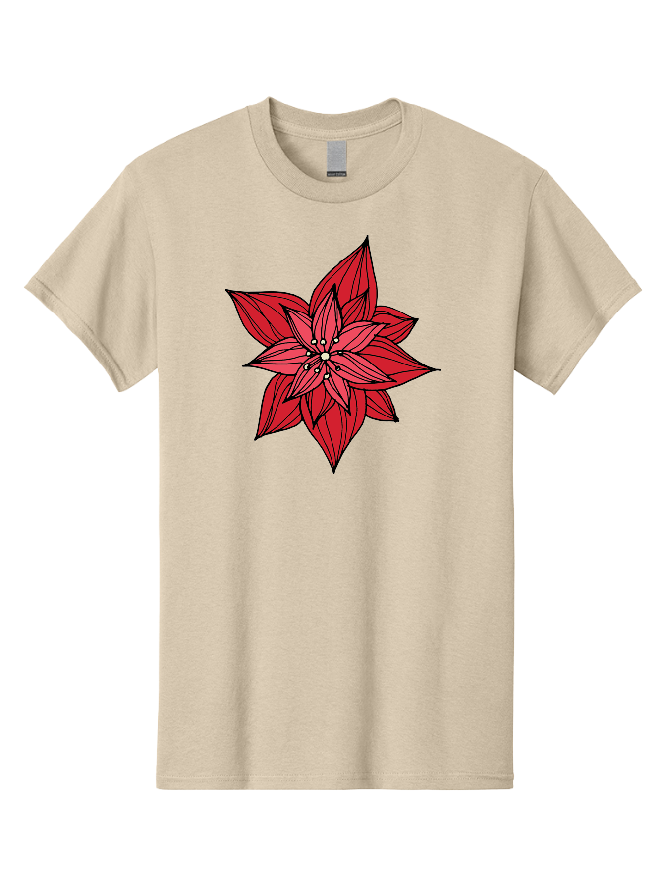 Poinsettia Men'S Graphic Tee, 100% Cotton, Comfortable Casual Summer Wear, Machine Washable, Poinsettia Flower, Red Petals, Festive Decor, Holiday Decoration, Christmas Flower, Symbolic Bloom, Vibrant Red Aab051