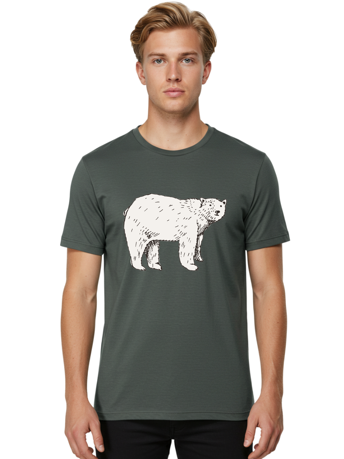 Polar-Bear-1 Men'S Graphic Tee, 100% Cotton, Comfortable Casual Summer Wear, Machine Washable, Polar Bear Illustration, White Bear, Black Outline, Wildlife Art, Polar Bear Drawing, Arctic Animal, Furry Creature, Animal Graphic Aab052