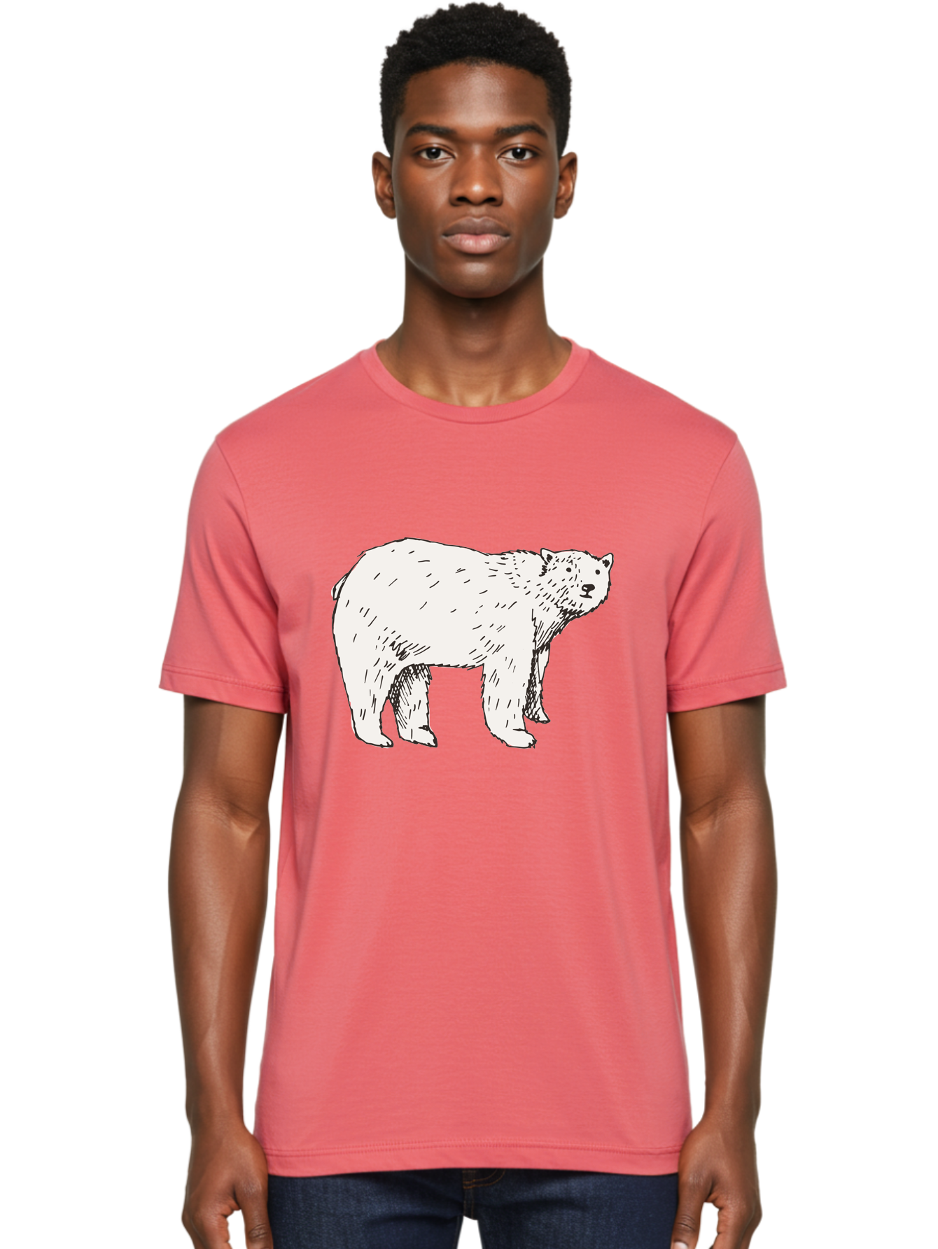 Polar-Bear-1 Men'S Graphic Tee, 100% Cotton, Comfortable Casual Summer Wear, Machine Washable, Polar Bear Illustration, White Bear, Black Outline, Wildlife Art, Polar Bear Drawing, Arctic Animal, Furry Creature, Animal Graphic Aab052