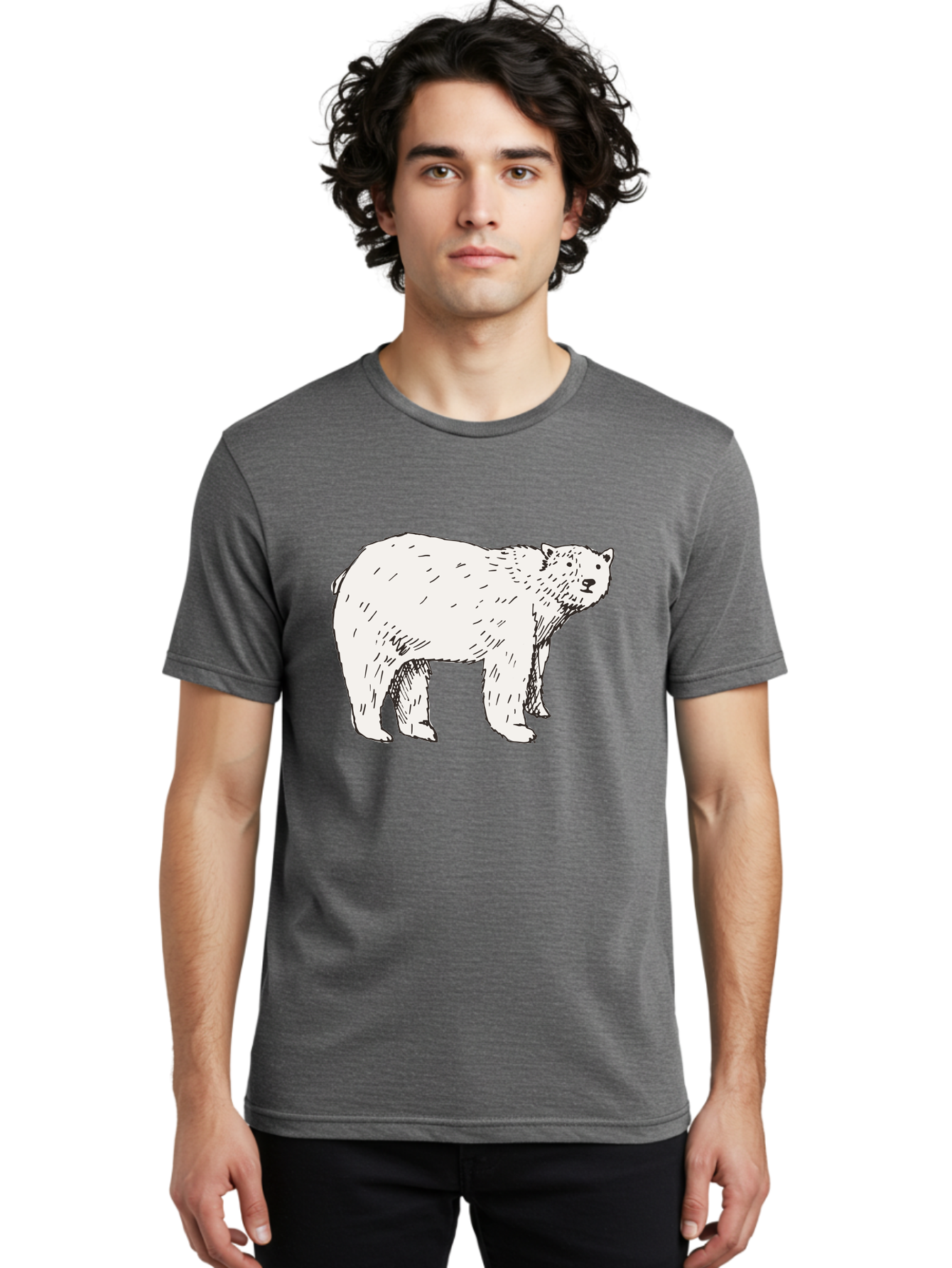 Polar-Bear-1 Men'S Graphic Tee, 100% Cotton, Comfortable Casual Summer Wear, Machine Washable, Polar Bear Illustration, White Bear, Black Outline, Wildlife Art, Polar Bear Drawing, Arctic Animal, Furry Creature, Animal Graphic Aab052