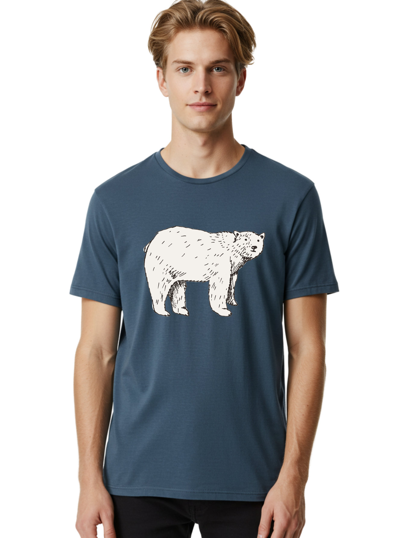 Polar-Bear-1 Men'S Graphic Tee, 100% Cotton, Comfortable Casual Summer Wear, Machine Washable, Polar Bear Illustration, White Bear, Black Outline, Wildlife Art, Polar Bear Drawing, Arctic Animal, Furry Creature, Animal Graphic Aab052