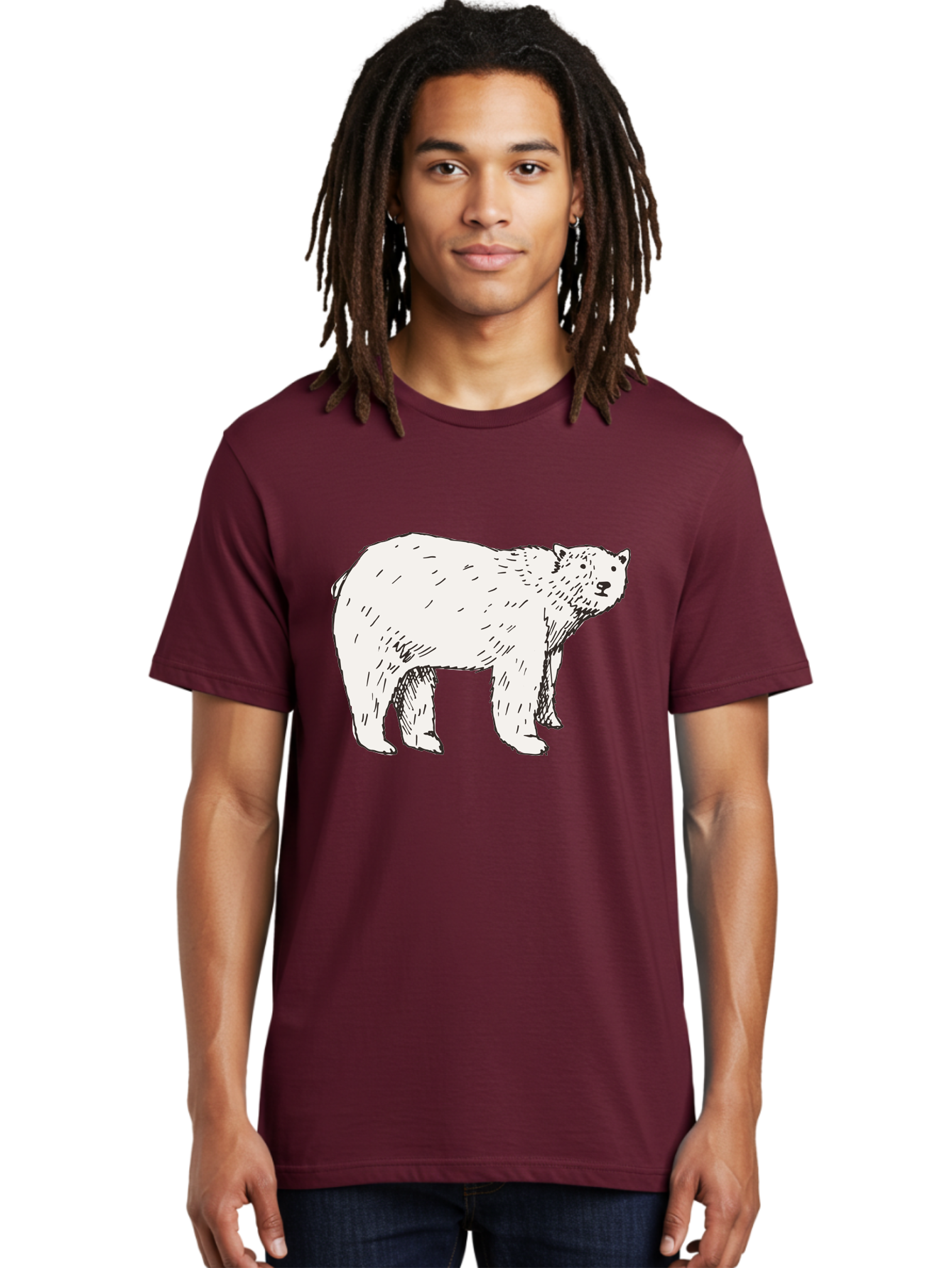 Polar-Bear-1 Men'S Graphic Tee, 100% Cotton, Comfortable Casual Summer Wear, Machine Washable, Polar Bear Illustration, White Bear, Black Outline, Wildlife Art, Polar Bear Drawing, Arctic Animal, Furry Creature, Animal Graphic Aab052