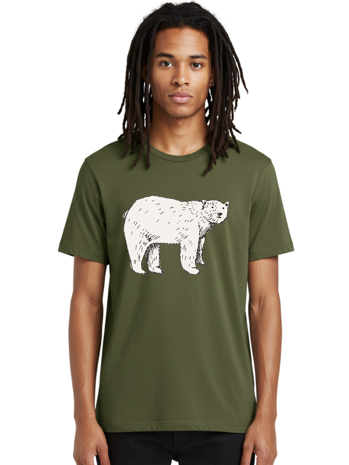Polar-Bear-1 Men'S Graphic Tee, 100% Cotton, Comfortable Casual Summer Wear, Machine Washable, Polar Bear Illustration, White Bear, Black Outline, Wildlife Art, Polar Bear Drawing, Arctic Animal, Furry Creature, Animal Graphic Aab052