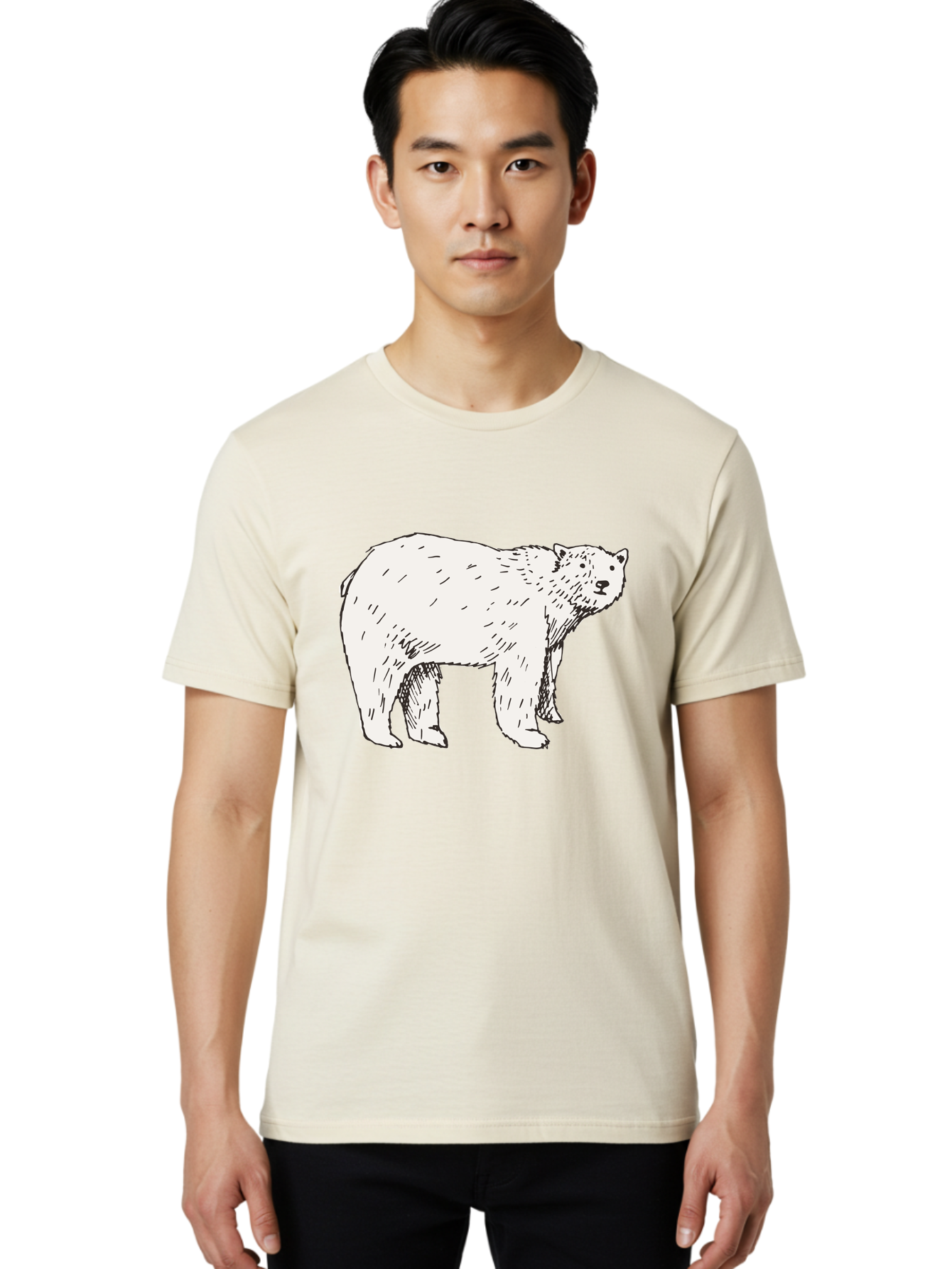 Polar-Bear-1 Men'S Graphic Tee, 100% Cotton, Comfortable Casual Summer Wear, Machine Washable, Polar Bear Illustration, White Bear, Black Outline, Wildlife Art, Polar Bear Drawing, Arctic Animal, Furry Creature, Animal Graphic Aab052