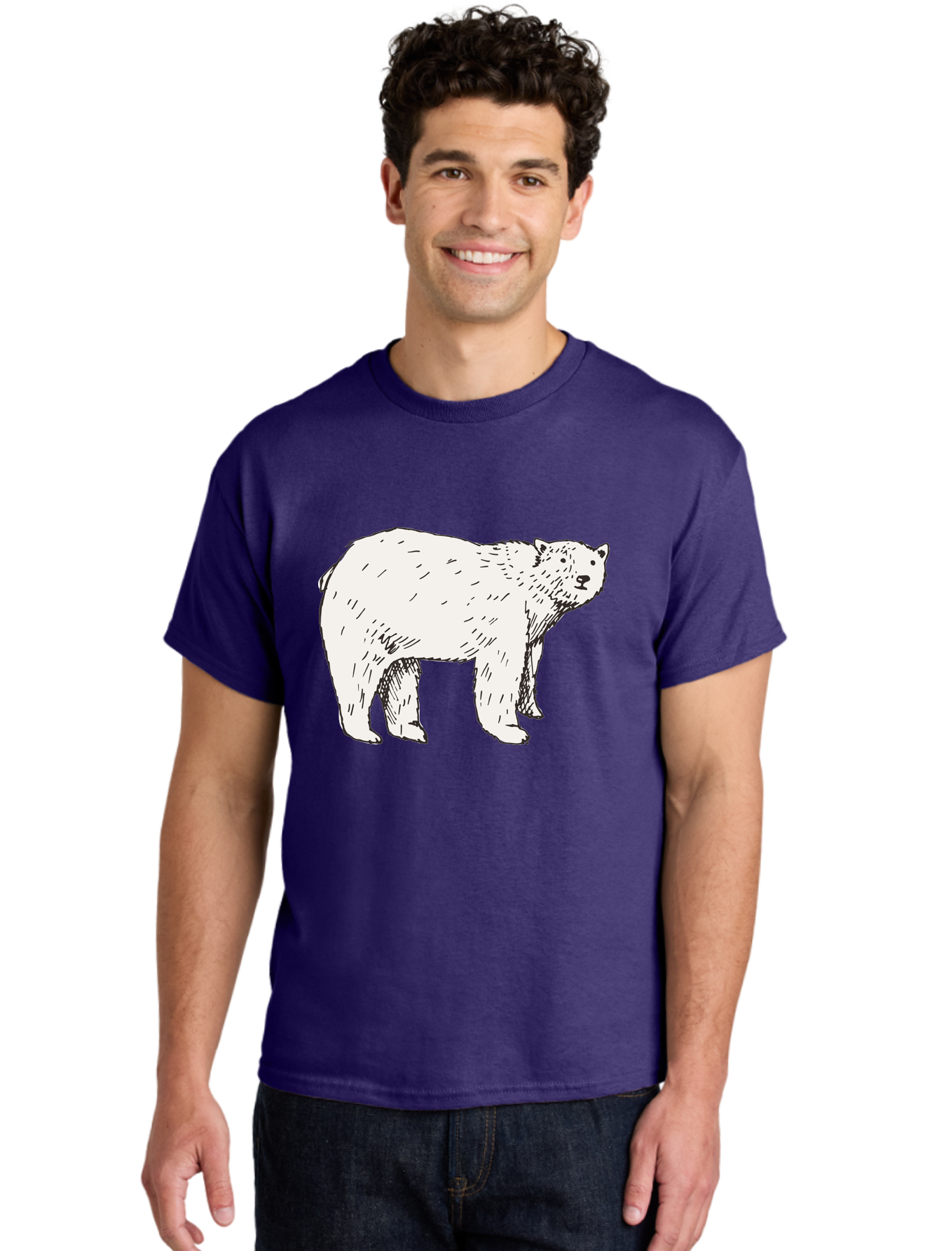 Polar-Bear-1 Men'S Graphic Tee, 100% Cotton, Comfortable Casual Summer Wear, Machine Washable, Polar Bear Illustration, White Bear, Black Outline, Wildlife Art, Polar Bear Drawing, Arctic Animal, Furry Creature, Animal Graphic Aab052