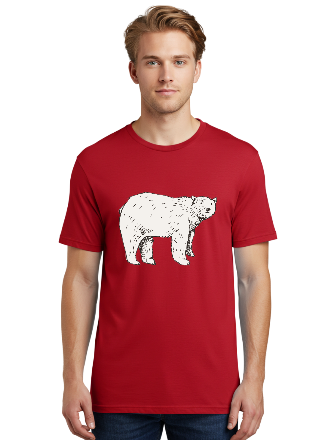 Polar-Bear-1 Men'S Graphic Tee, 100% Cotton, Comfortable Casual Summer Wear, Machine Washable, Polar Bear Illustration, White Bear, Black Outline, Wildlife Art, Polar Bear Drawing, Arctic Animal, Furry Creature, Animal Graphic Aab052