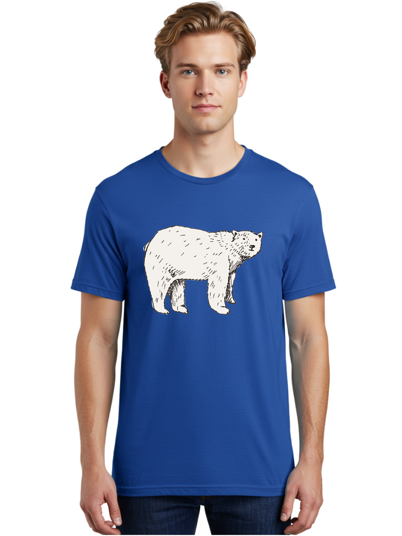 Polar-Bear-1 Men'S Graphic Tee, 100% Cotton, Comfortable Casual Summer Wear, Machine Washable, Polar Bear Illustration, White Bear, Black Outline, Wildlife Art, Polar Bear Drawing, Arctic Animal, Furry Creature, Animal Graphic Aab052