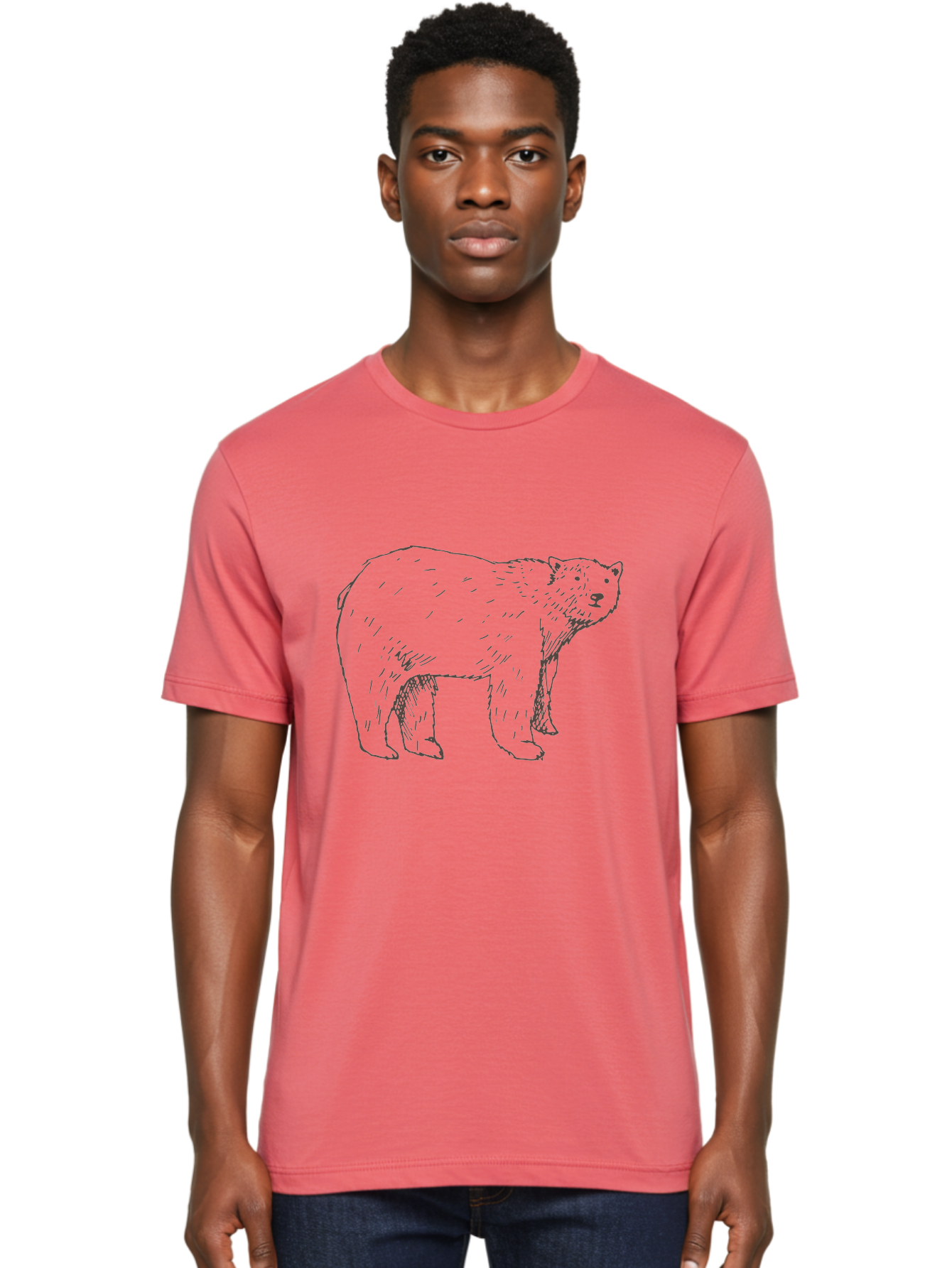 Polar-Bear Men'S Graphic Tee, 100% Cotton, Comfortable Casual Summer Wear, Machine Washable, Illustrated Bear, Wildlife Art, Hand Drawn Animal, Simple Line Art, Bear Portrait, Wild Animal Illustration, Minimalist Design Aab053