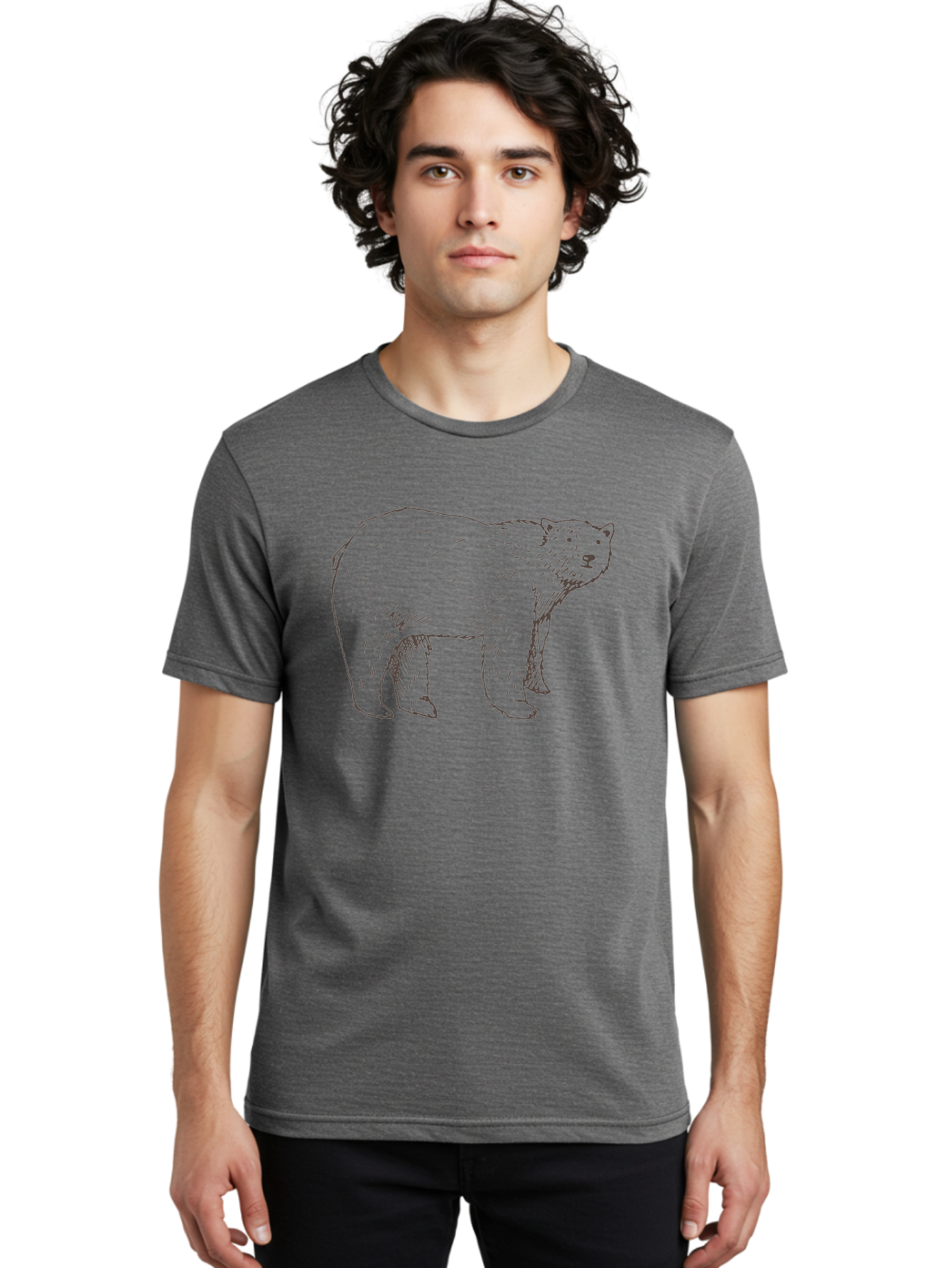 Polar-Bear Men'S Graphic Tee, 100% Cotton, Comfortable Casual Summer Wear, Machine Washable, Illustrated Bear, Wildlife Art, Hand Drawn Animal, Simple Line Art, Bear Portrait, Wild Animal Illustration, Minimalist Design Aab053