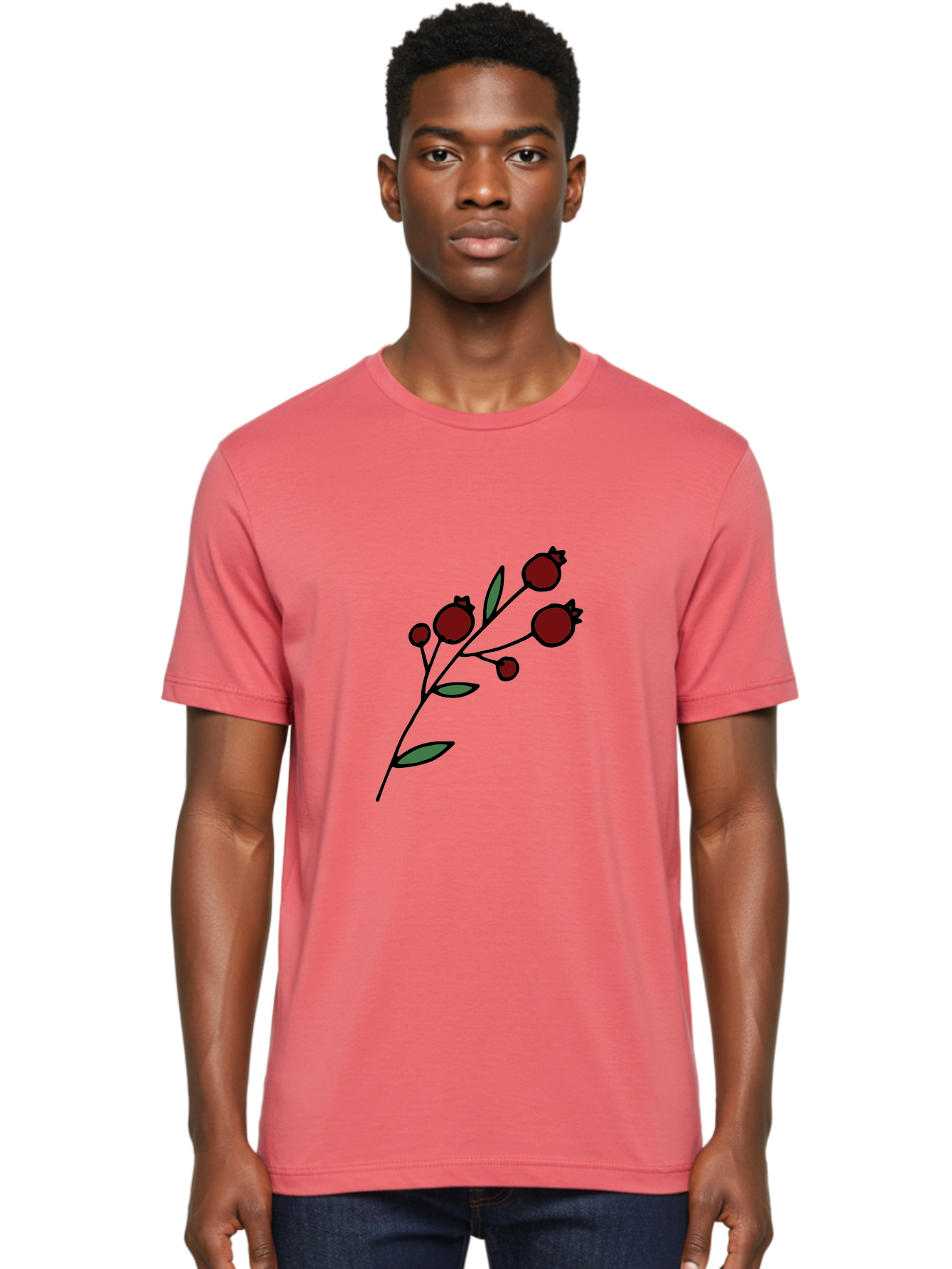 Pomegranate Men'S Graphic Tee, 100% Cotton, Comfortable Casual Summer Wear, Machine Washable, Poppies, Red Flowers, Simple Illustration, Floral Design, Minimalist Art, Cartoon Style, Poppy Flowers, Botanical Illustration, Red Poppies Aab054