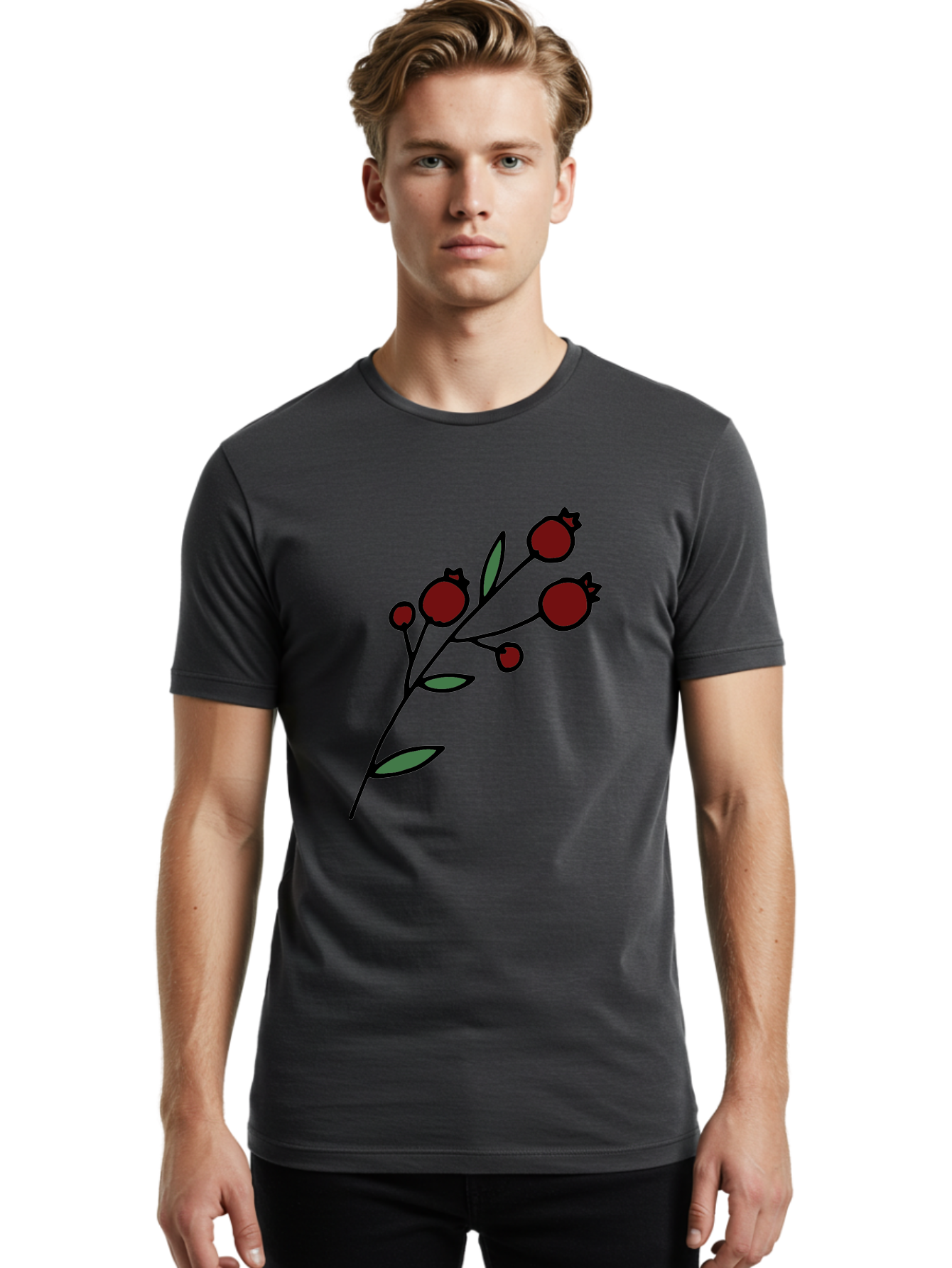 Pomegranate Men'S Graphic Tee, 100% Cotton, Comfortable Casual Summer Wear, Machine Washable, Poppies, Red Flowers, Simple Illustration, Floral Design, Minimalist Art, Cartoon Style, Poppy Flowers, Botanical Illustration, Red Poppies Aab054