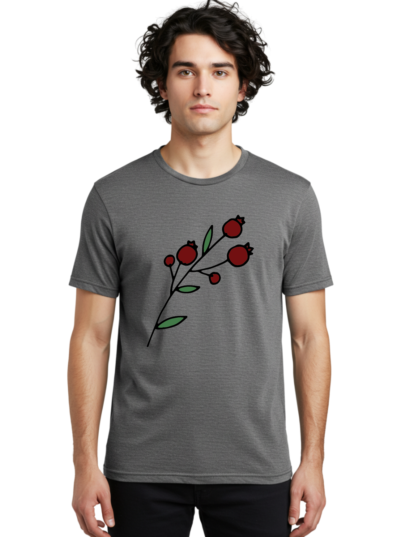 Pomegranate Men'S Graphic Tee, 100% Cotton, Comfortable Casual Summer Wear, Machine Washable, Poppies, Red Flowers, Simple Illustration, Floral Design, Minimalist Art, Cartoon Style, Poppy Flowers, Botanical Illustration, Red Poppies Aab054