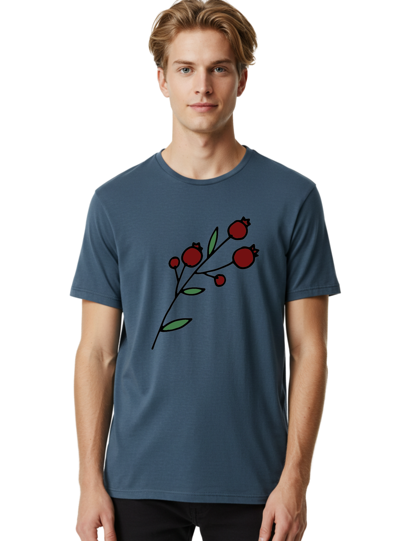 Pomegranate Men'S Graphic Tee, 100% Cotton, Comfortable Casual Summer Wear, Machine Washable, Poppies, Red Flowers, Simple Illustration, Floral Design, Minimalist Art, Cartoon Style, Poppy Flowers, Botanical Illustration, Red Poppies Aab054