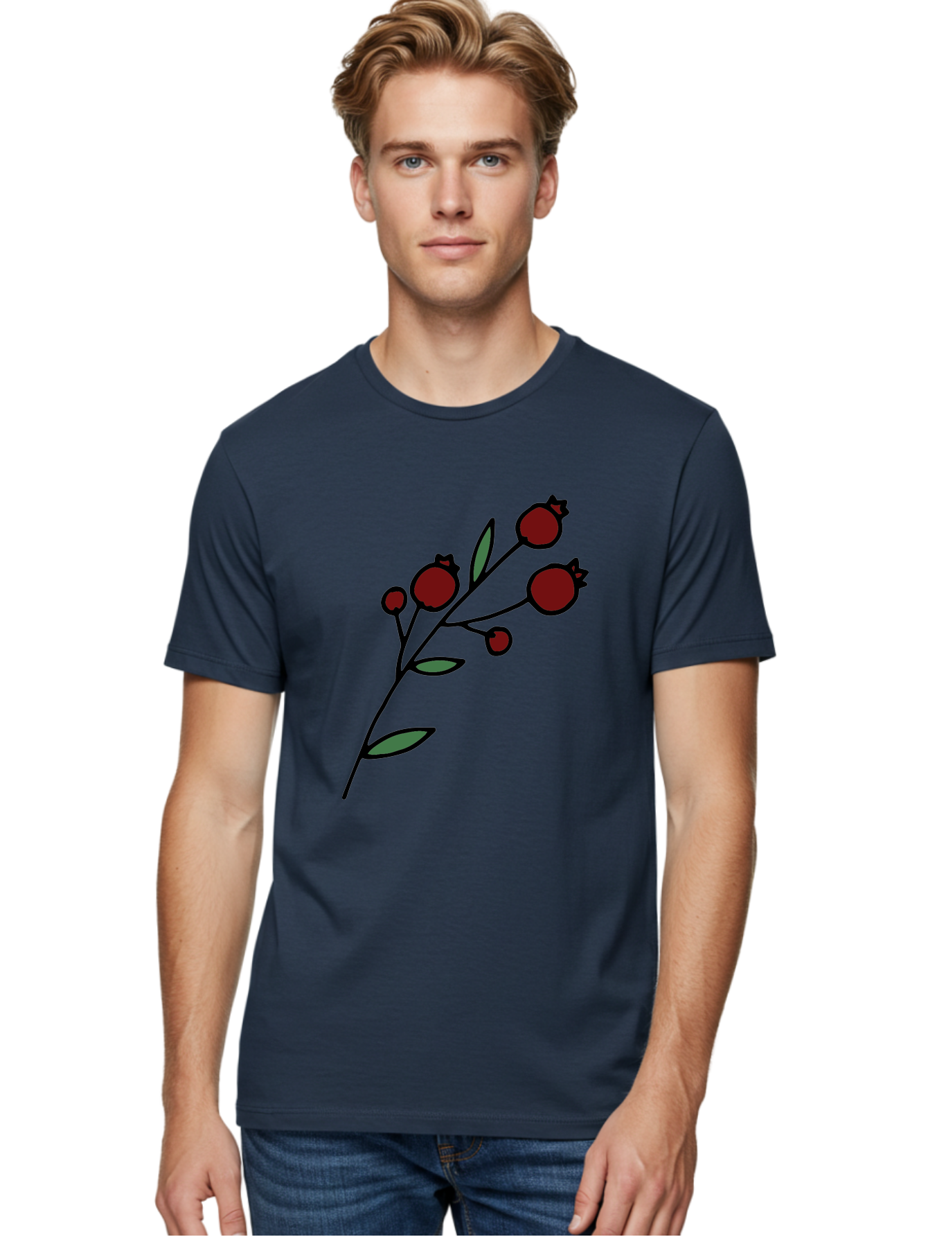 Pomegranate Men'S Graphic Tee, 100% Cotton, Comfortable Casual Summer Wear, Machine Washable, Poppies, Red Flowers, Simple Illustration, Floral Design, Minimalist Art, Cartoon Style, Poppy Flowers, Botanical Illustration, Red Poppies Aab054