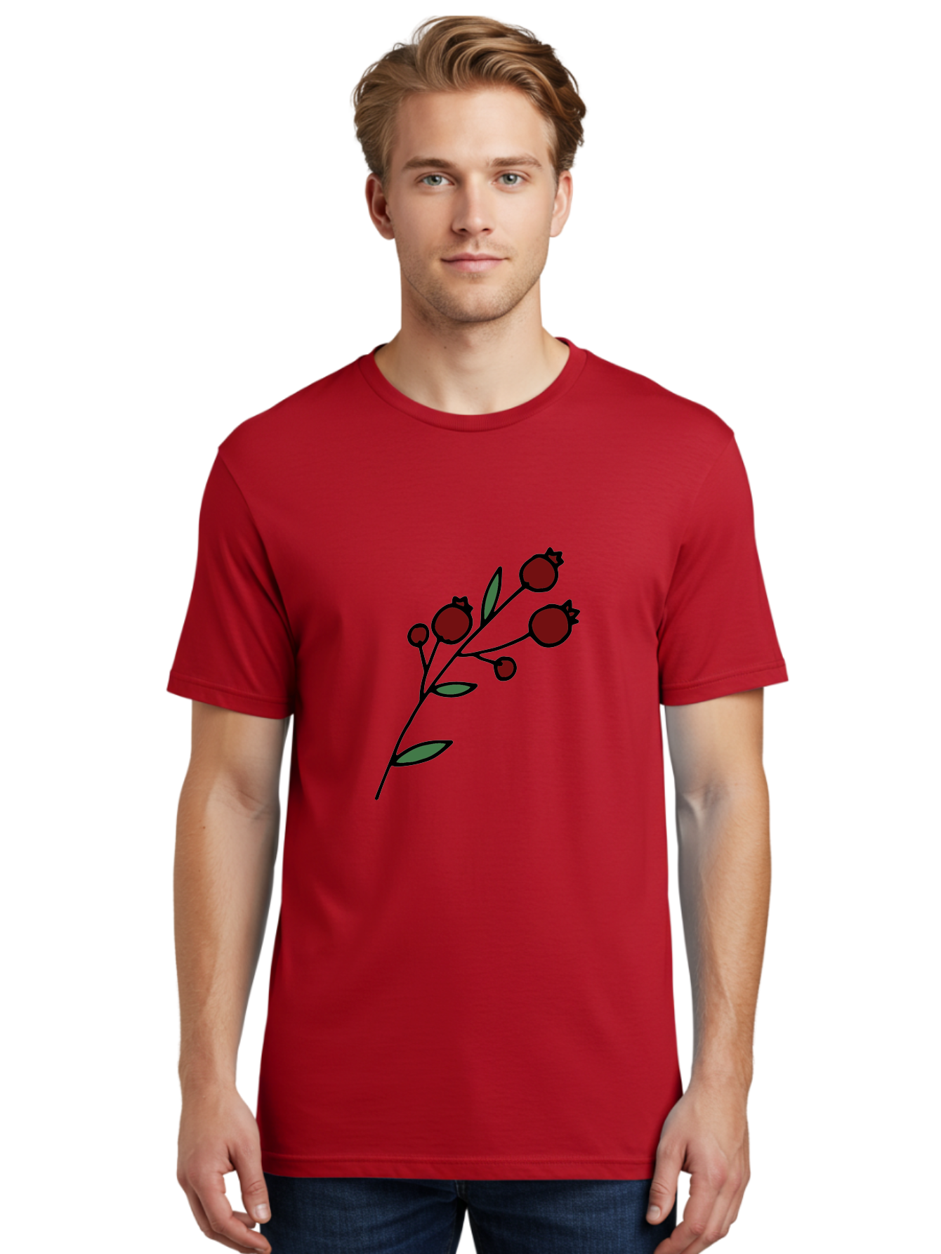 Pomegranate Men'S Graphic Tee, 100% Cotton, Comfortable Casual Summer Wear, Machine Washable, Poppies, Red Flowers, Simple Illustration, Floral Design, Minimalist Art, Cartoon Style, Poppy Flowers, Botanical Illustration, Red Poppies Aab054