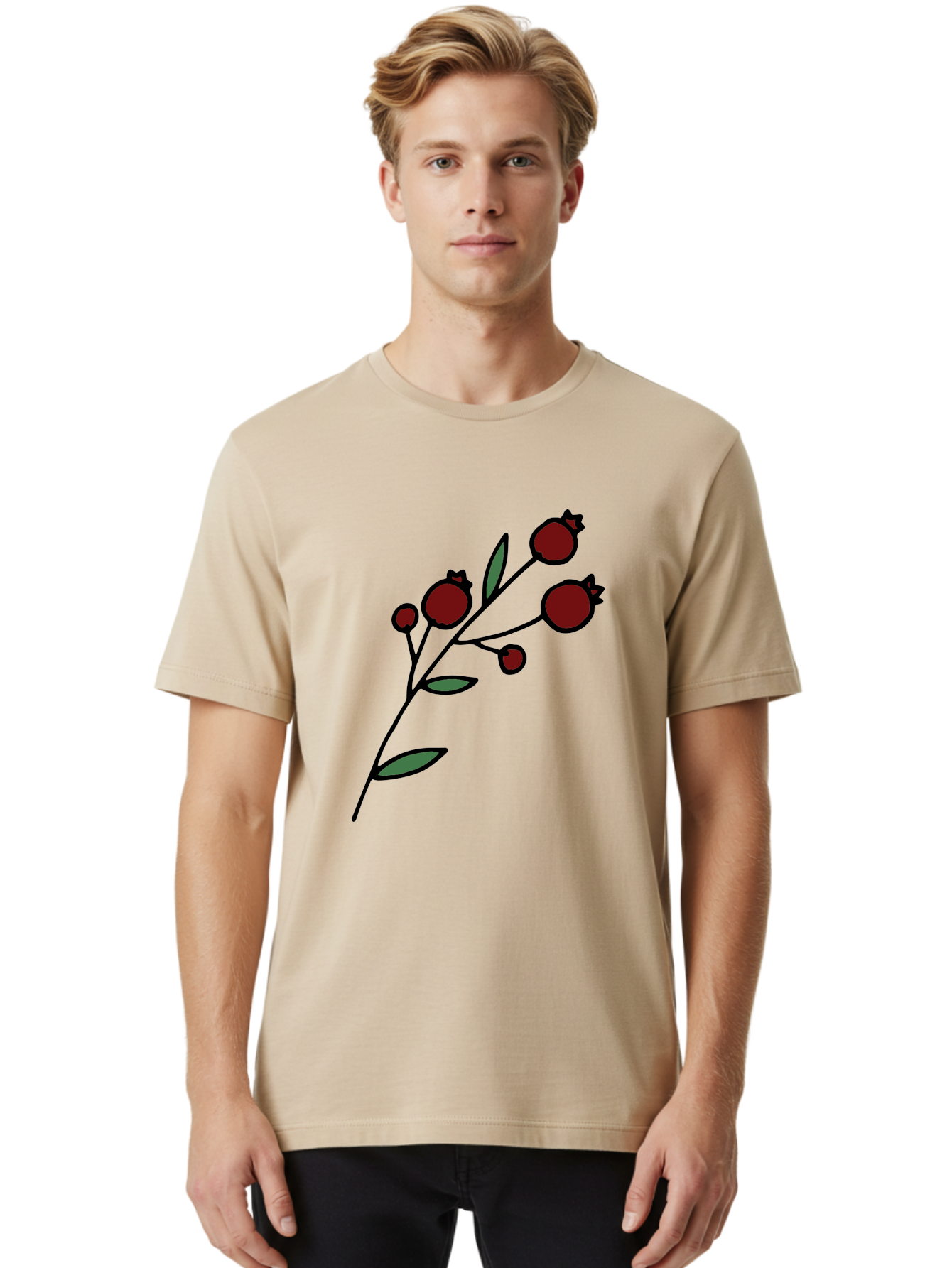 Pomegranate Men'S Graphic Tee, 100% Cotton, Comfortable Casual Summer Wear, Machine Washable, Poppies, Red Flowers, Simple Illustration, Floral Design, Minimalist Art, Cartoon Style, Poppy Flowers, Botanical Illustration, Red Poppies Aab054