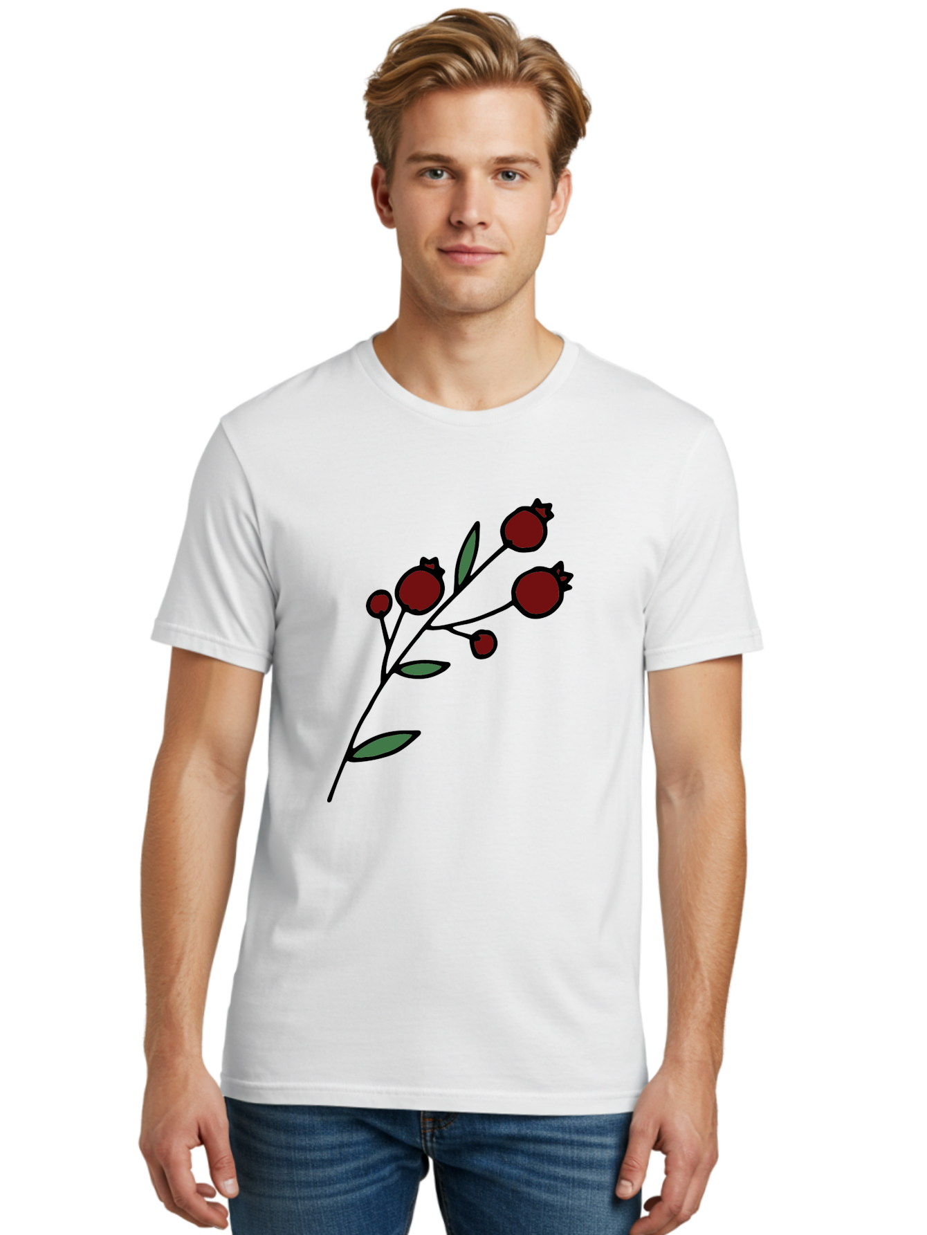 Pomegranate Men'S Graphic Tee, 100% Cotton, Comfortable Casual Summer Wear, Machine Washable, Poppies, Red Flowers, Simple Illustration, Floral Design, Minimalist Art, Cartoon Style, Poppy Flowers, Botanical Illustration, Red Poppies Aab054