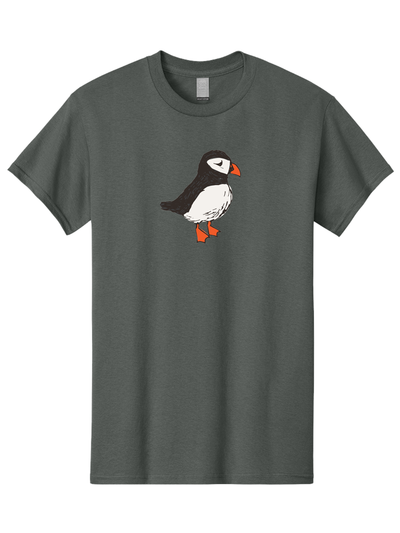 Puffin Men'S Graphic Tee, 100% Cotton, Comfortable Casual Summer Wear, Machine Washable, Cartoon Puffin, Black And White Bird, Orange Beak, Orange Feet, Seabird, Wildlife Illustration, Cute Animal, Hand-Drawn Art Aab057