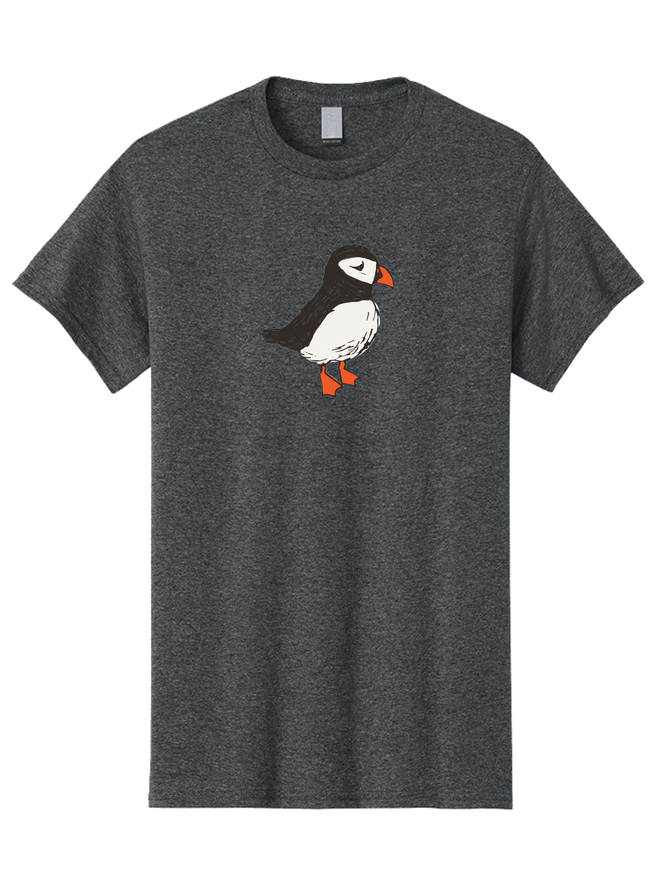 Puffin Men'S Graphic Tee, 100% Cotton, Comfortable Casual Summer Wear, Machine Washable, Cartoon Puffin, Black And White Bird, Orange Beak, Orange Feet, Seabird, Wildlife Illustration, Cute Animal, Hand-Drawn Art Aab057