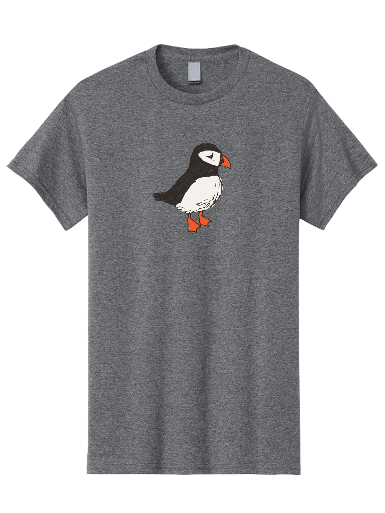 Puffin Men'S Graphic Tee, 100% Cotton, Comfortable Casual Summer Wear, Machine Washable, Cartoon Puffin, Black And White Bird, Orange Beak, Orange Feet, Seabird, Wildlife Illustration, Cute Animal, Hand-Drawn Art Aab057