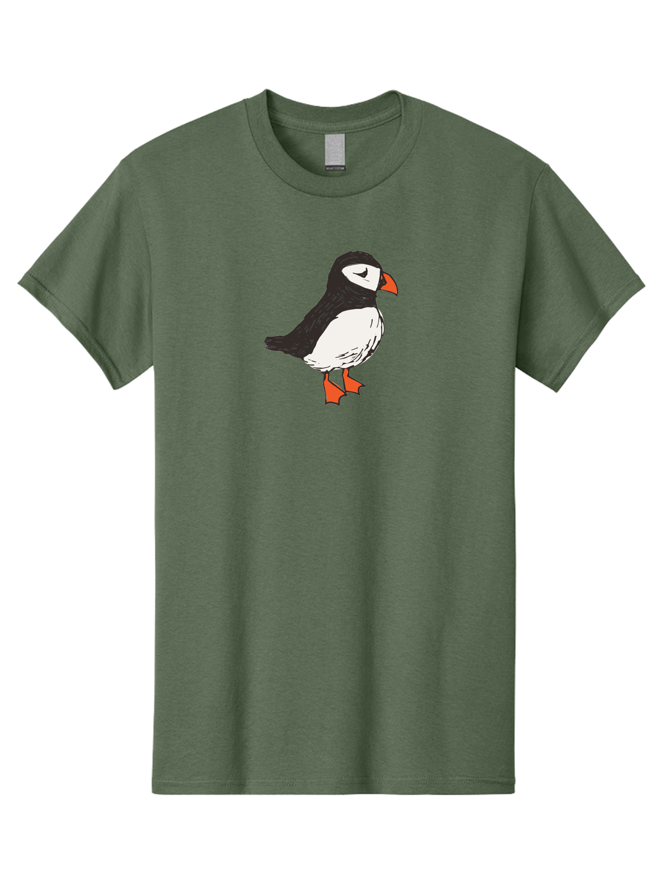 Puffin Men'S Graphic Tee, 100% Cotton, Comfortable Casual Summer Wear, Machine Washable, Cartoon Puffin, Black And White Bird, Orange Beak, Orange Feet, Seabird, Wildlife Illustration, Cute Animal, Hand-Drawn Art Aab057