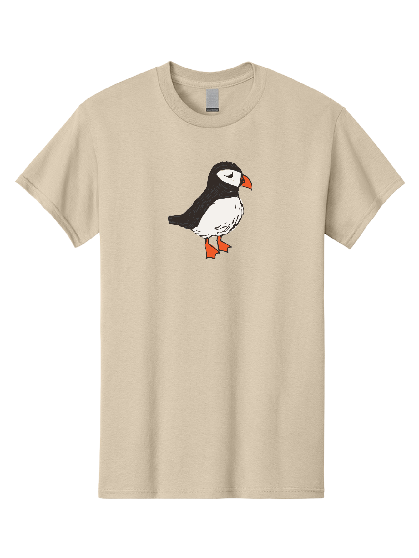 Puffin Men'S Graphic Tee, 100% Cotton, Comfortable Casual Summer Wear, Machine Washable, Cartoon Puffin, Black And White Bird, Orange Beak, Orange Feet, Seabird, Wildlife Illustration, Cute Animal, Hand-Drawn Art Aab057