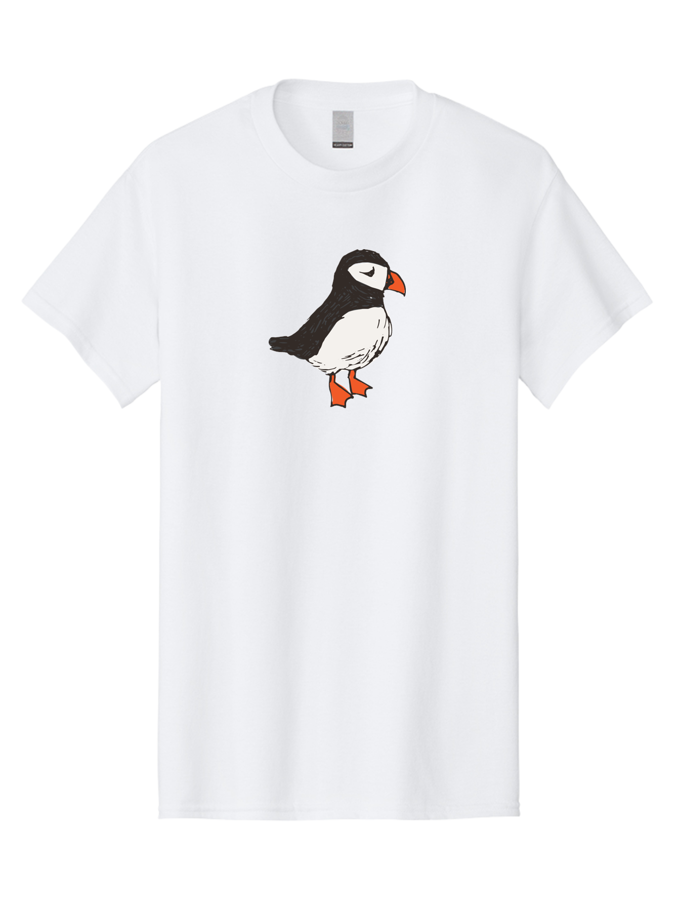 Puffin Men'S Graphic Tee, 100% Cotton, Comfortable Casual Summer Wear, Machine Washable, Cartoon Puffin, Black And White Bird, Orange Beak, Orange Feet, Seabird, Wildlife Illustration, Cute Animal, Hand-Drawn Art Aab057