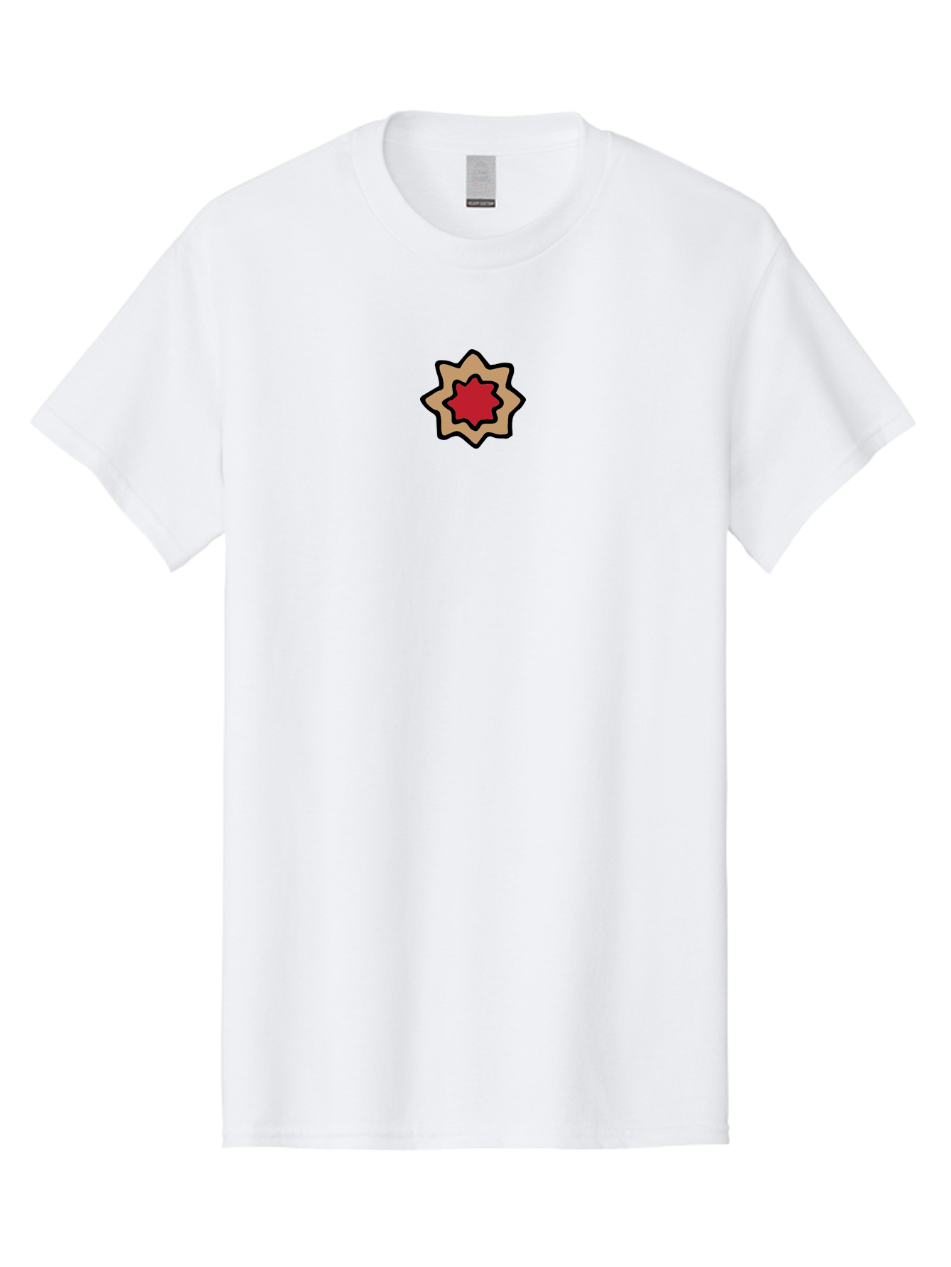 Red-And-Beige-Star Men'S Graphic Tee, 100% Cotton, Comfortable Casual Summer Wear, Machine Washable, Red Star, Tan Star, Black Outline, Star Shape, Abstract Design, Geometric Pattern, Simple Illustration, Minimalist Art Aab061