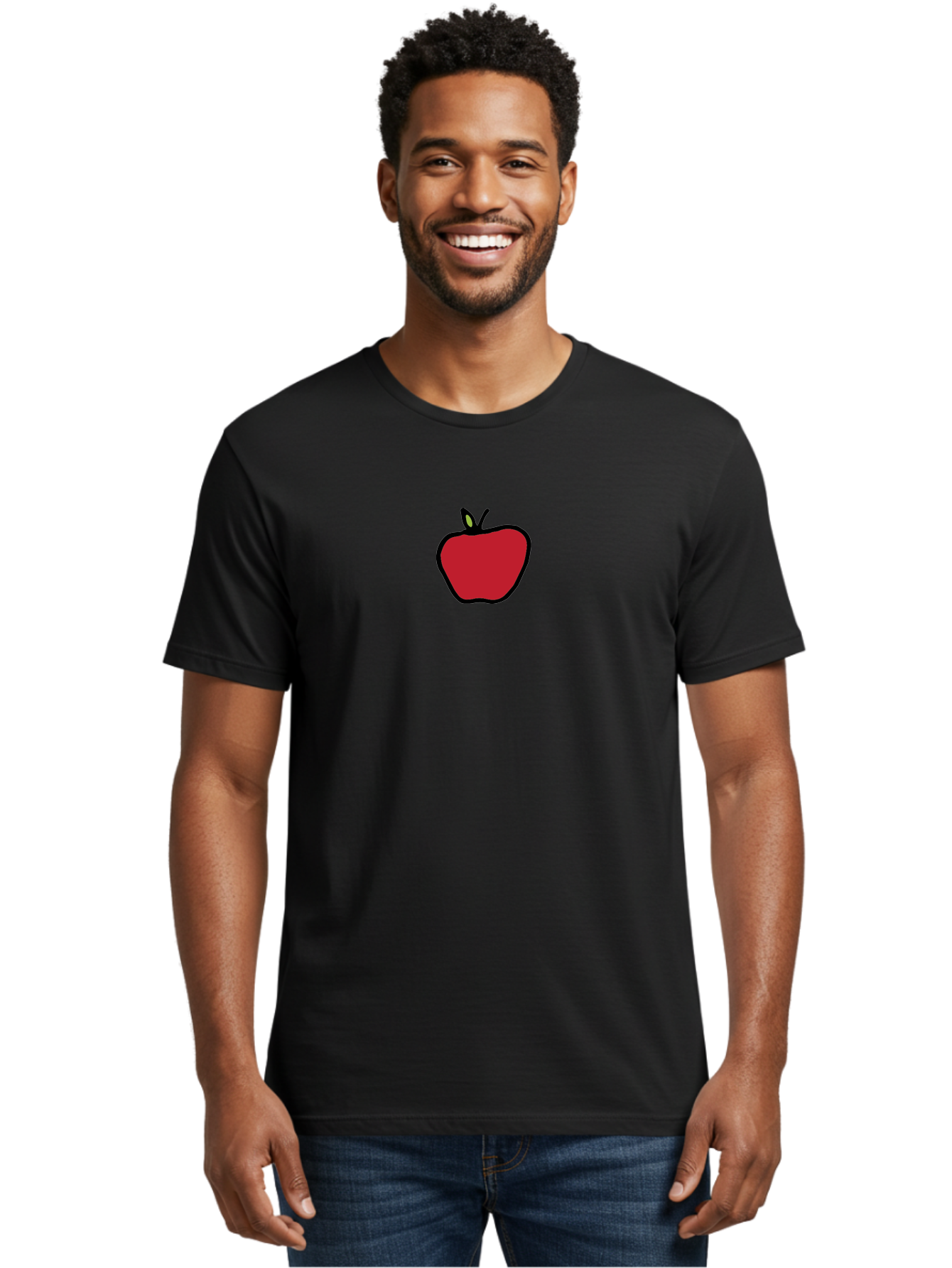 Red-Apple Men'S Graphic Tee, 100% Cotton, Comfortable Casual Summer Wear, Machine Washable, Red Apple, Simple Drawing, Bold Lines, Cartoon Style, Fruit Illustration, Minimalist Design, Digital Art, Apple Graphic Aab063