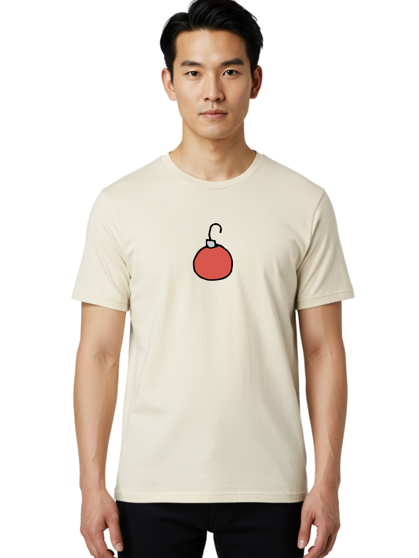 Red-Bomb Men'S Graphic Tee, 100% Cotton, Comfortable Casual Summer Wear, Machine Washable, Christmas Ornament, Red Decoration, Festive Symbol, Holiday Decor, Cartoon Style, Simple Design, Minimalist Art, Christmas Tree Decoration Aab065
