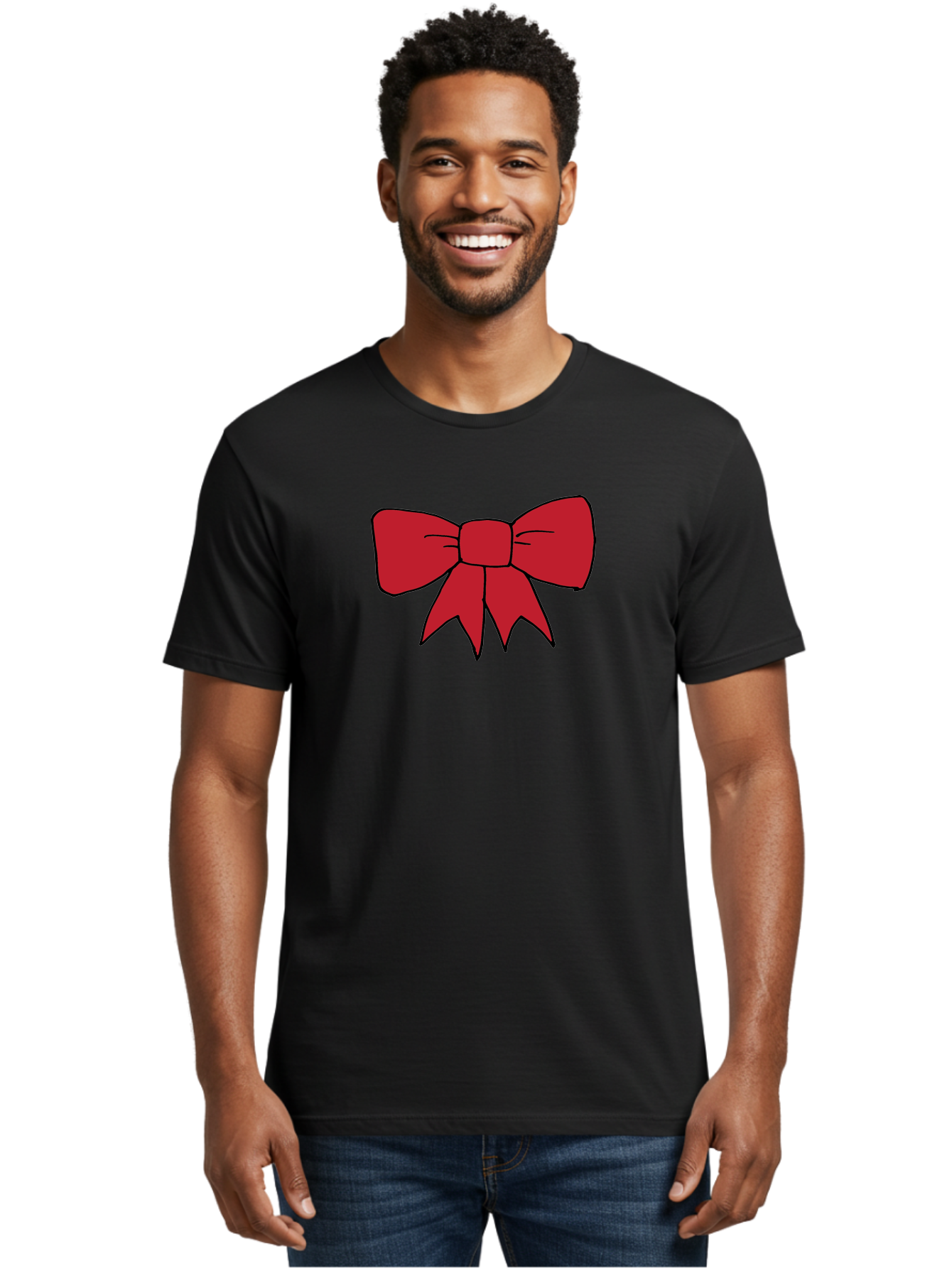 Red-Bow-4 Men'S Graphic Tee, 100% Cotton, Comfortable Casual Summer Wear, Machine Washable, Red Bow, Gift Decoration, Festive Symbol, Ribbon Accessory, Holiday Decor, Christmas Gift, Elegant Design Aab069
