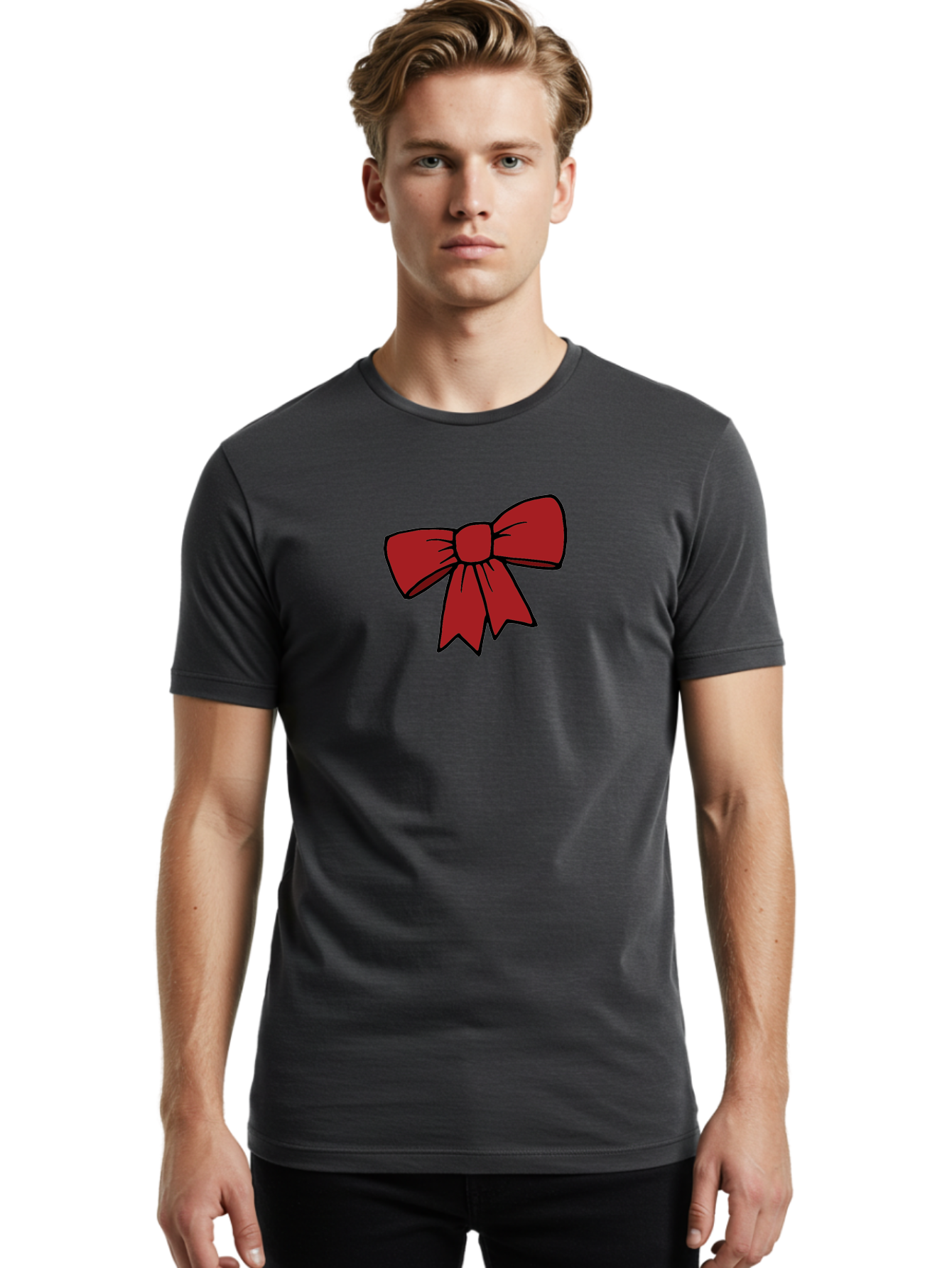Red-Bow Men'S Graphic Tee, 100% Cotton, Comfortable Casual Summer Wear, Machine Washable, Red Bow, Gift Wrapping, Present Decoration, Festive Ribbon, Holiday Decor, Celebratory Bow, Party Favors Aab070
