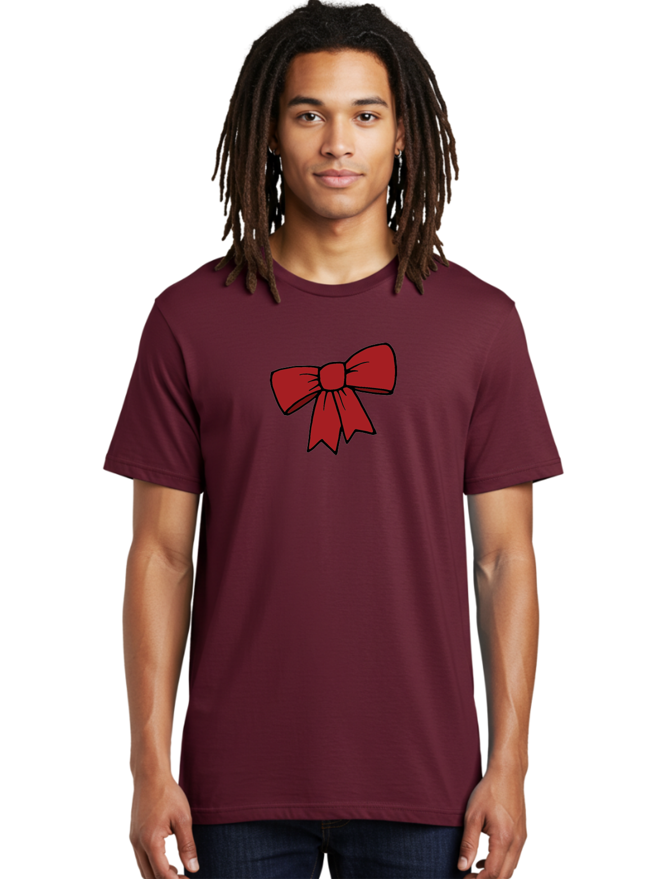 Red-Bow Men'S Graphic Tee, 100% Cotton, Comfortable Casual Summer Wear, Machine Washable, Red Bow, Gift Wrapping, Present Decoration, Festive Ribbon, Holiday Decor, Celebratory Bow, Party Favors Aab070