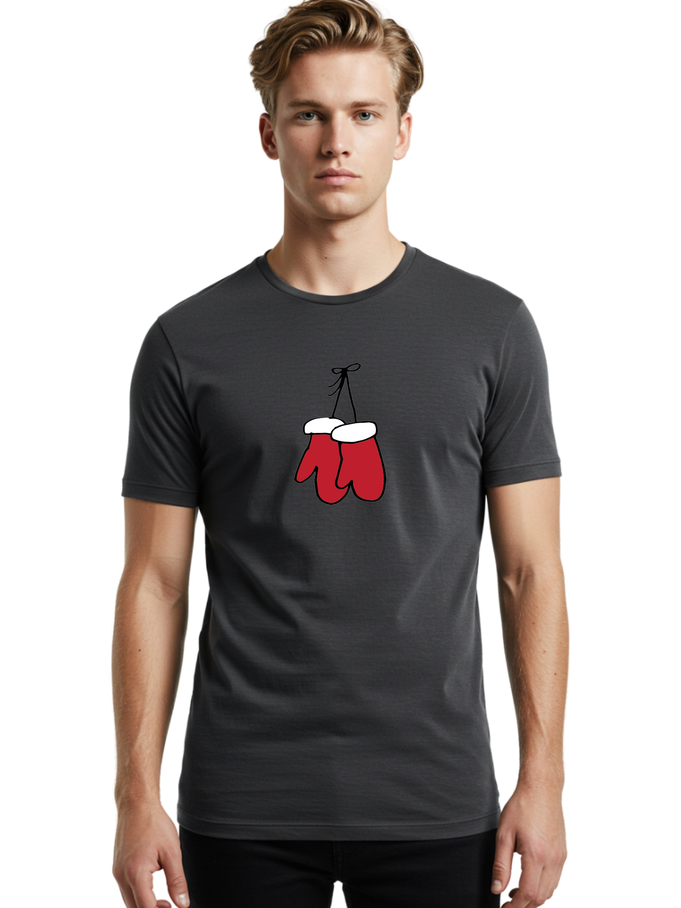 Red-Christmas-Mitten Men'S Graphic Tee, 100% Cotton, Comfortable Casual Summer Wear, Machine Washable, Red Christmas Mittens, Hanging Mittens, Winter Accessories, Festive Gloves, Holiday Decorations, Cozy Winter Wear Aab072