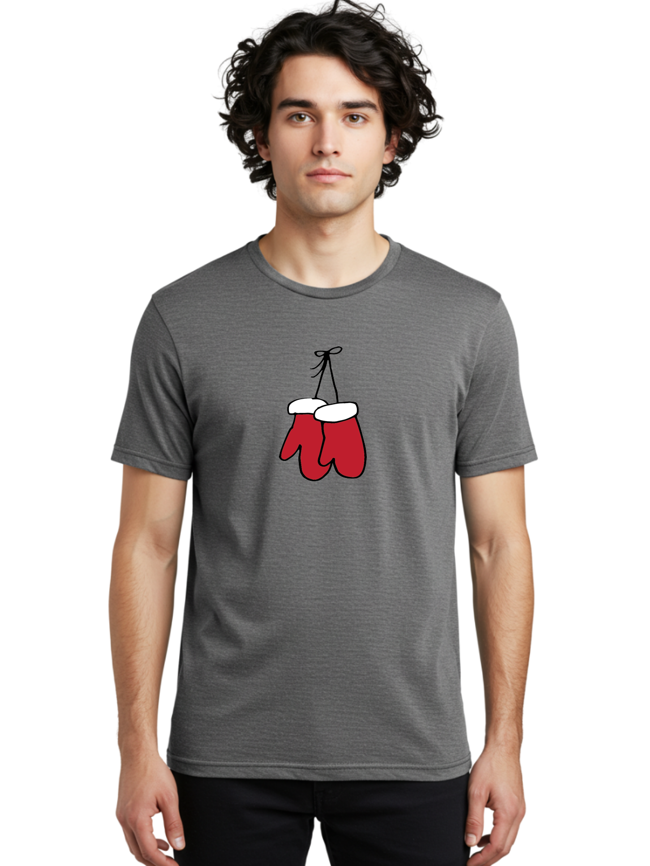 Red-Christmas-Mitten Men'S Graphic Tee, 100% Cotton, Comfortable Casual Summer Wear, Machine Washable, Red Christmas Mittens, Hanging Mittens, Winter Accessories, Festive Gloves, Holiday Decorations, Cozy Winter Wear Aab072