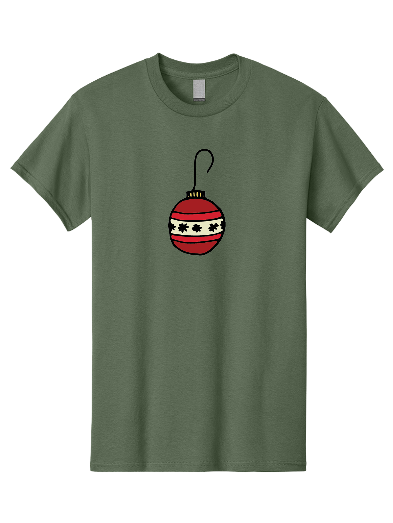 Red-Christmas-Ornament Men'S Graphic Tee, 100% Cotton, Comfortable Casual Summer Wear, Machine Washable, Red Christmas Bauble, Festive Decoration, Holiday Ornament, Black And White Pattern, Snowflake Design, Christmas Tree Decor, Aab076