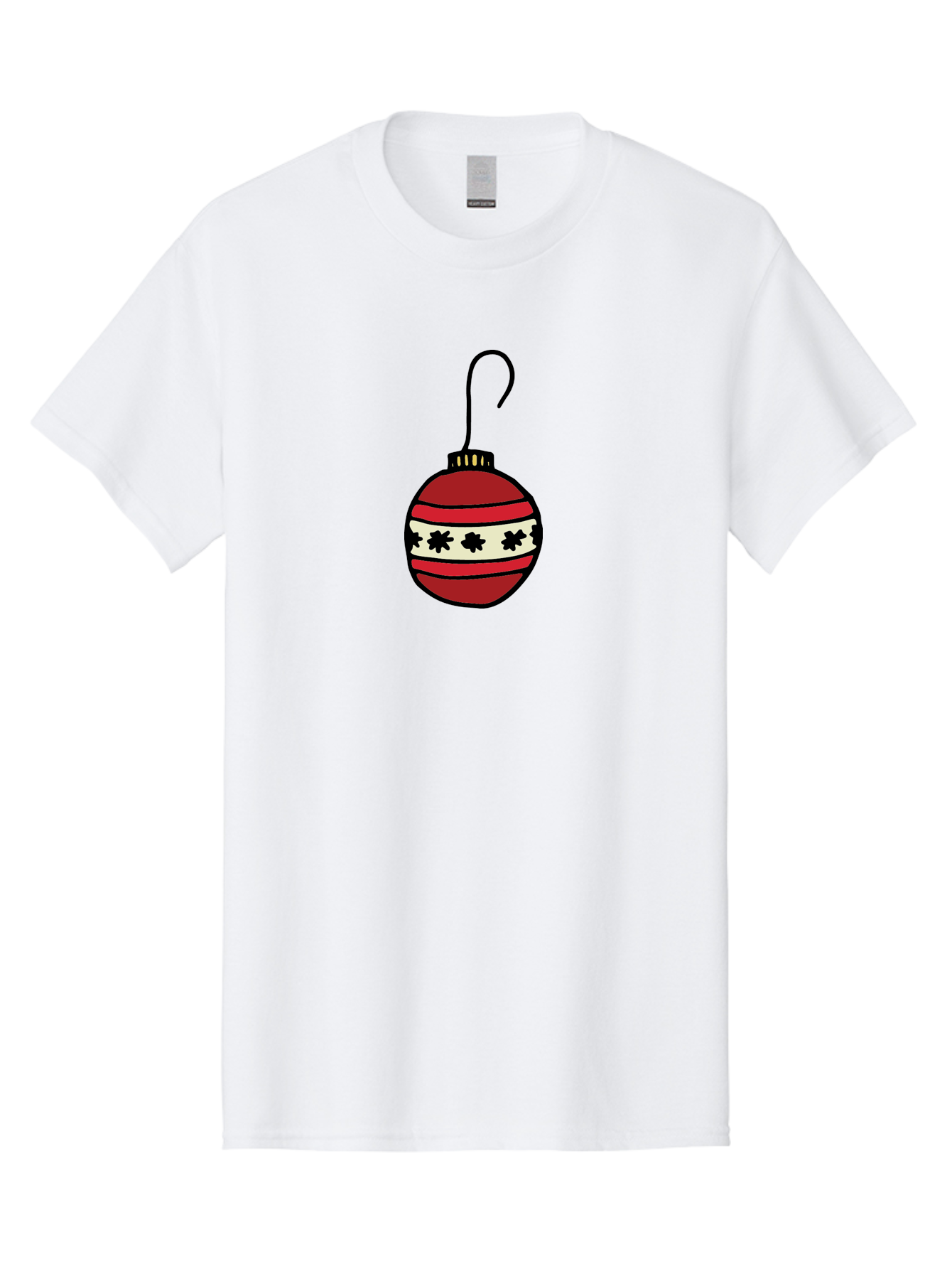 Red-Christmas-Ornament Men'S Graphic Tee, 100% Cotton, Comfortable Casual Summer Wear, Machine Washable, Red Christmas Bauble, Festive Decoration, Holiday Ornament, Black And White Pattern, Snowflake Design, Christmas Tree Decor, Aab076