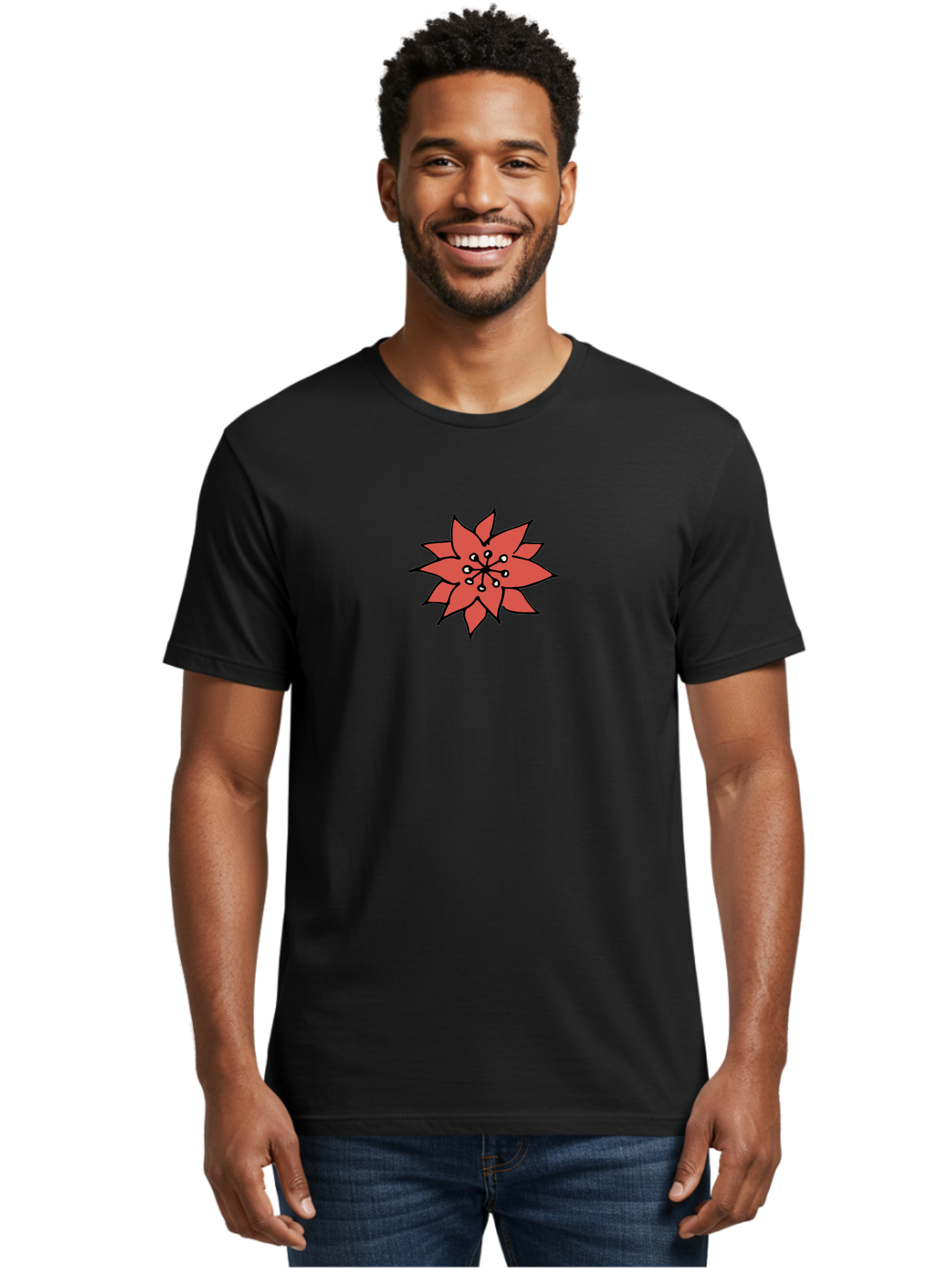 Red-Flower-1 Men'S Graphic Tee, 100% Cotton, Comfortable Casual Summer Wear, Machine Washable, Red Flower Illustration, Floral Design, Minimalist Art, Botanical Graphic, Simple Shapes, Stylized Bloom, Graphic Design Element Aab079