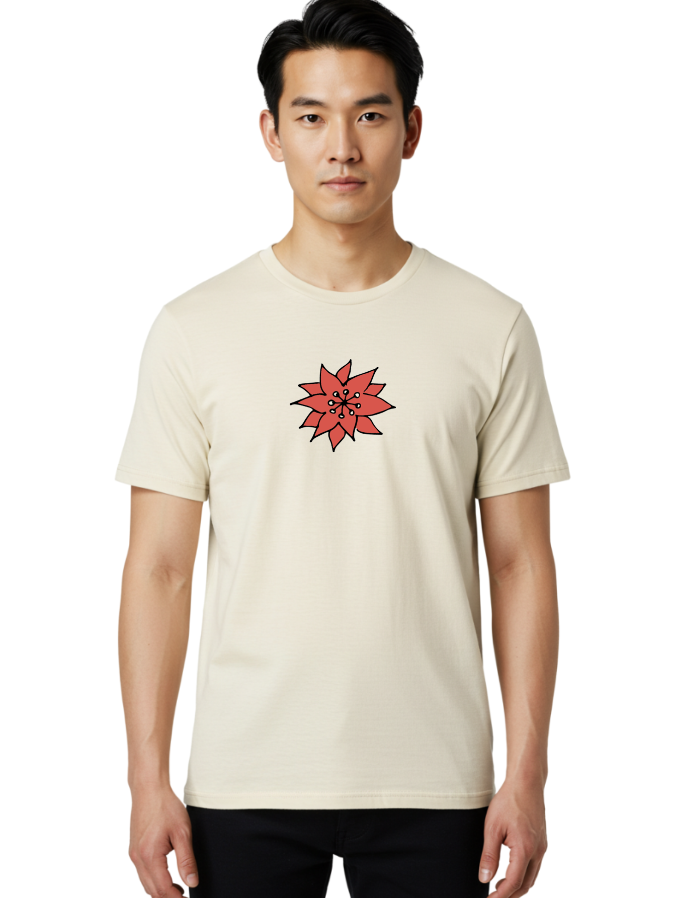 Red-Flower-1 Men'S Graphic Tee, 100% Cotton, Comfortable Casual Summer Wear, Machine Washable, Red Flower Illustration, Floral Design, Minimalist Art, Botanical Graphic, Simple Shapes, Stylized Bloom, Graphic Design Element Aab079