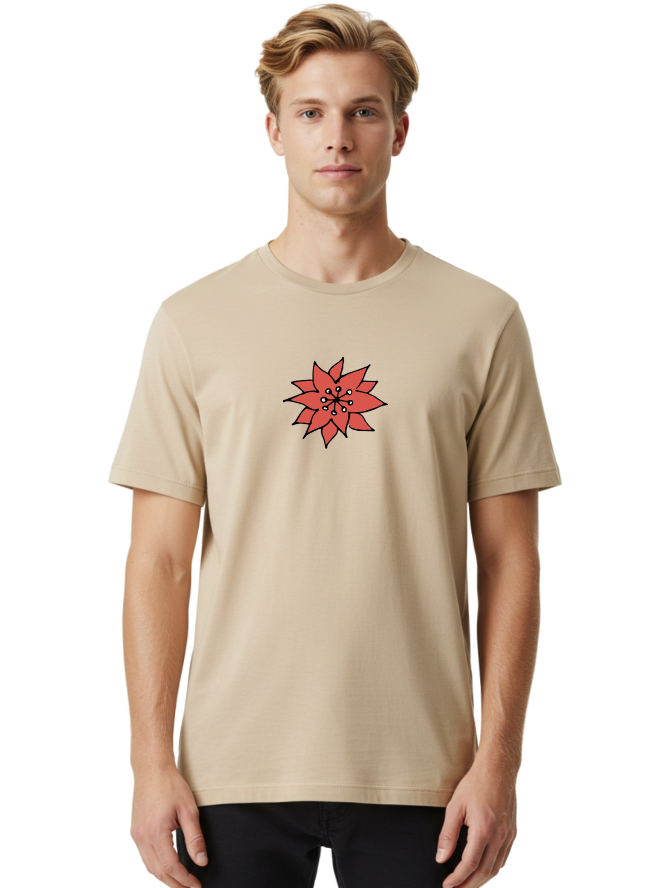 Red-Flower-1 Men'S Graphic Tee, 100% Cotton, Comfortable Casual Summer Wear, Machine Washable, Red Flower Illustration, Floral Design, Minimalist Art, Botanical Graphic, Simple Shapes, Stylized Bloom, Graphic Design Element Aab079