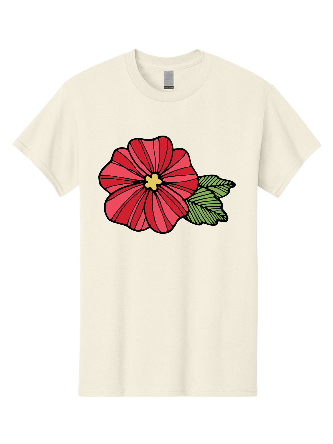 Red-Flower Men'S Graphic Tee, 100% Cotton, Comfortable Casual Summer Wear, Machine Washable, Red Flower, Yellow Center, Green Leaves, Floral Design, Vibrant Petals, Simple Illustration, Cartoon Style, Botanical Art Aab080