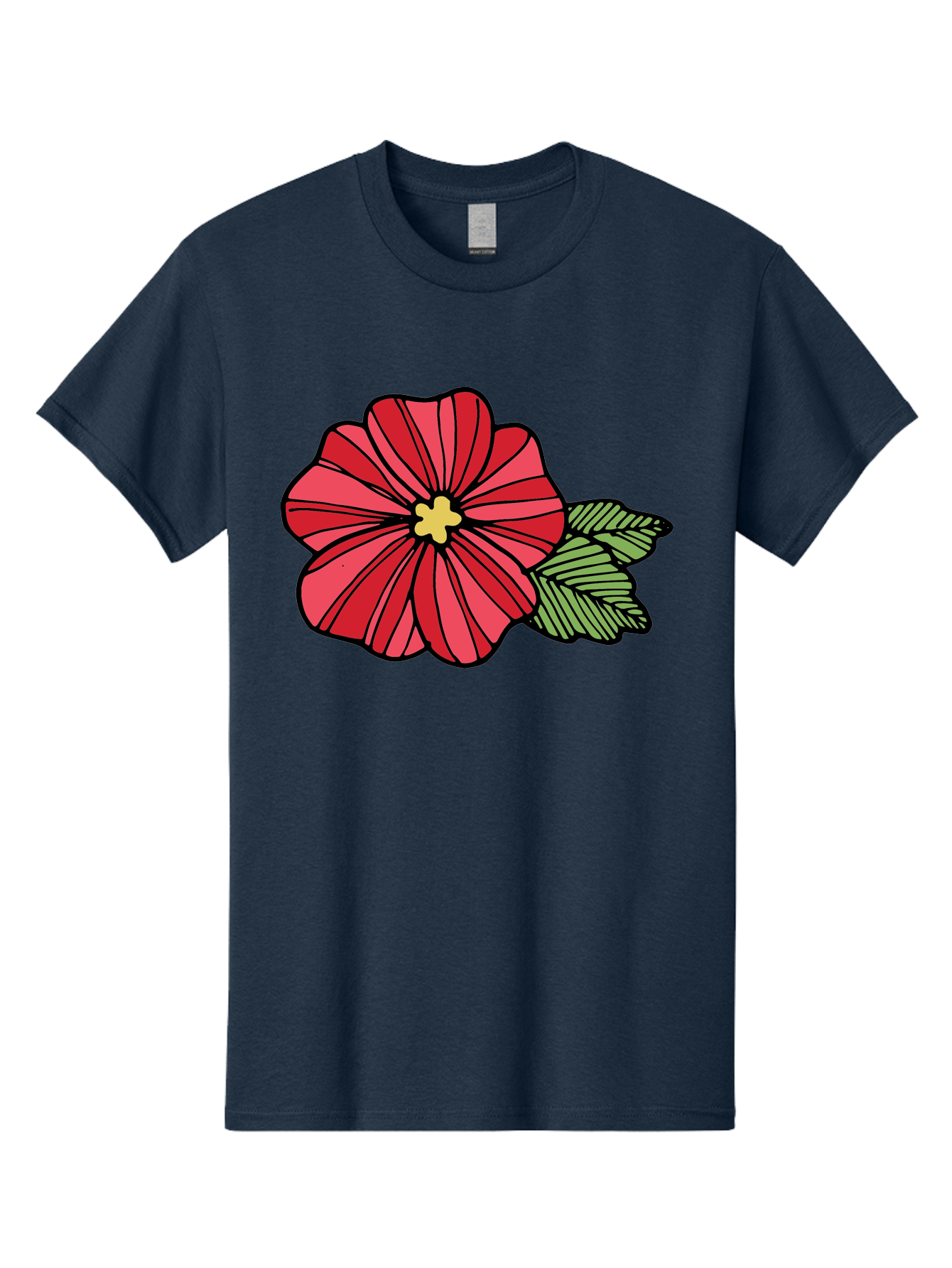Red-Flower Men'S Graphic Tee, 100% Cotton, Comfortable Casual Summer Wear, Machine Washable, Red Flower, Yellow Center, Green Leaves, Floral Design, Vibrant Petals, Simple Illustration, Cartoon Style, Botanical Art Aab080