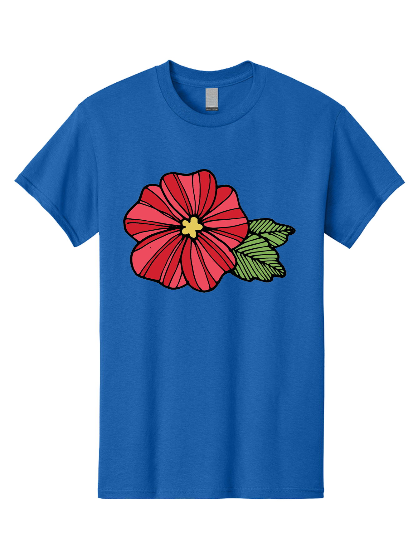 Red-Flower Men'S Graphic Tee, 100% Cotton, Comfortable Casual Summer Wear, Machine Washable, Red Flower, Yellow Center, Green Leaves, Floral Design, Vibrant Petals, Simple Illustration, Cartoon Style, Botanical Art Aab080