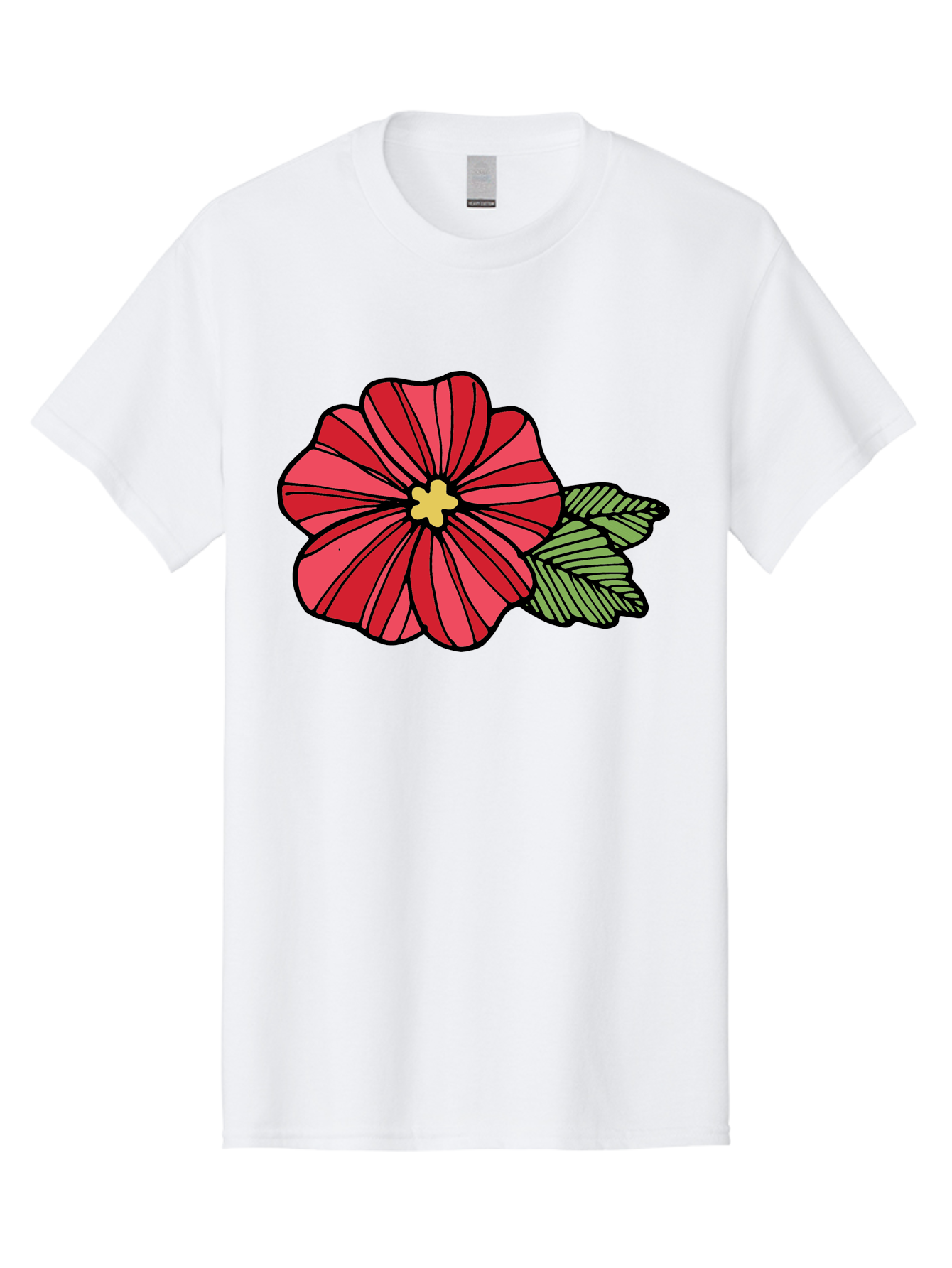 Red-Flower Men'S Graphic Tee, 100% Cotton, Comfortable Casual Summer Wear, Machine Washable, Red Flower, Yellow Center, Green Leaves, Floral Design, Vibrant Petals, Simple Illustration, Cartoon Style, Botanical Art Aab080
