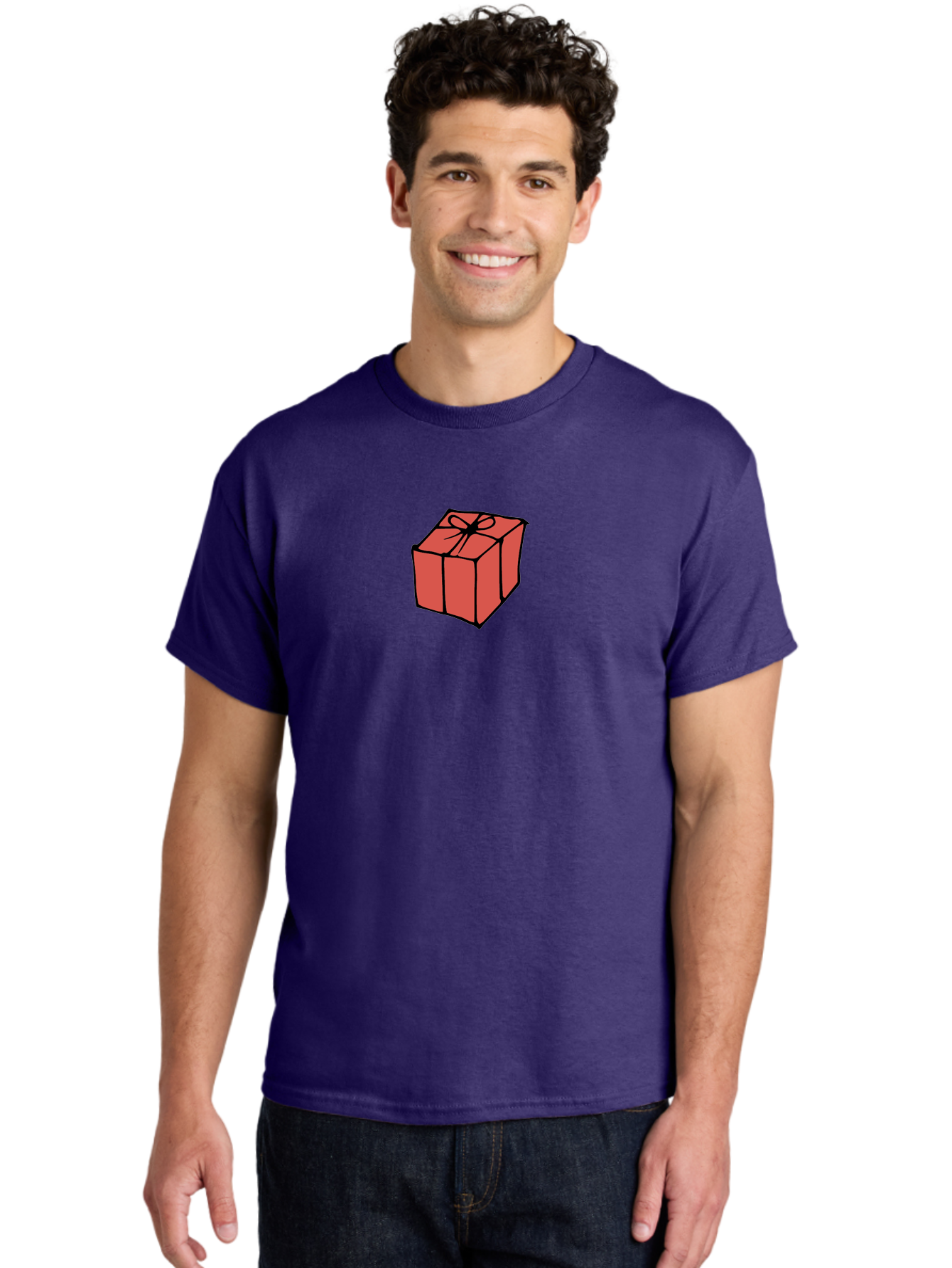 Red-Gift-Box Men'S Graphic Tee, 100% Cotton, Comfortable Casual Summer Wear, Machine Washable, Red Gift Box, Ribbon, Present, Wrapped Gift, Black Outline, Birthday Gift, Christmas Present, Festive Wrapping, Gift Idea Aab082