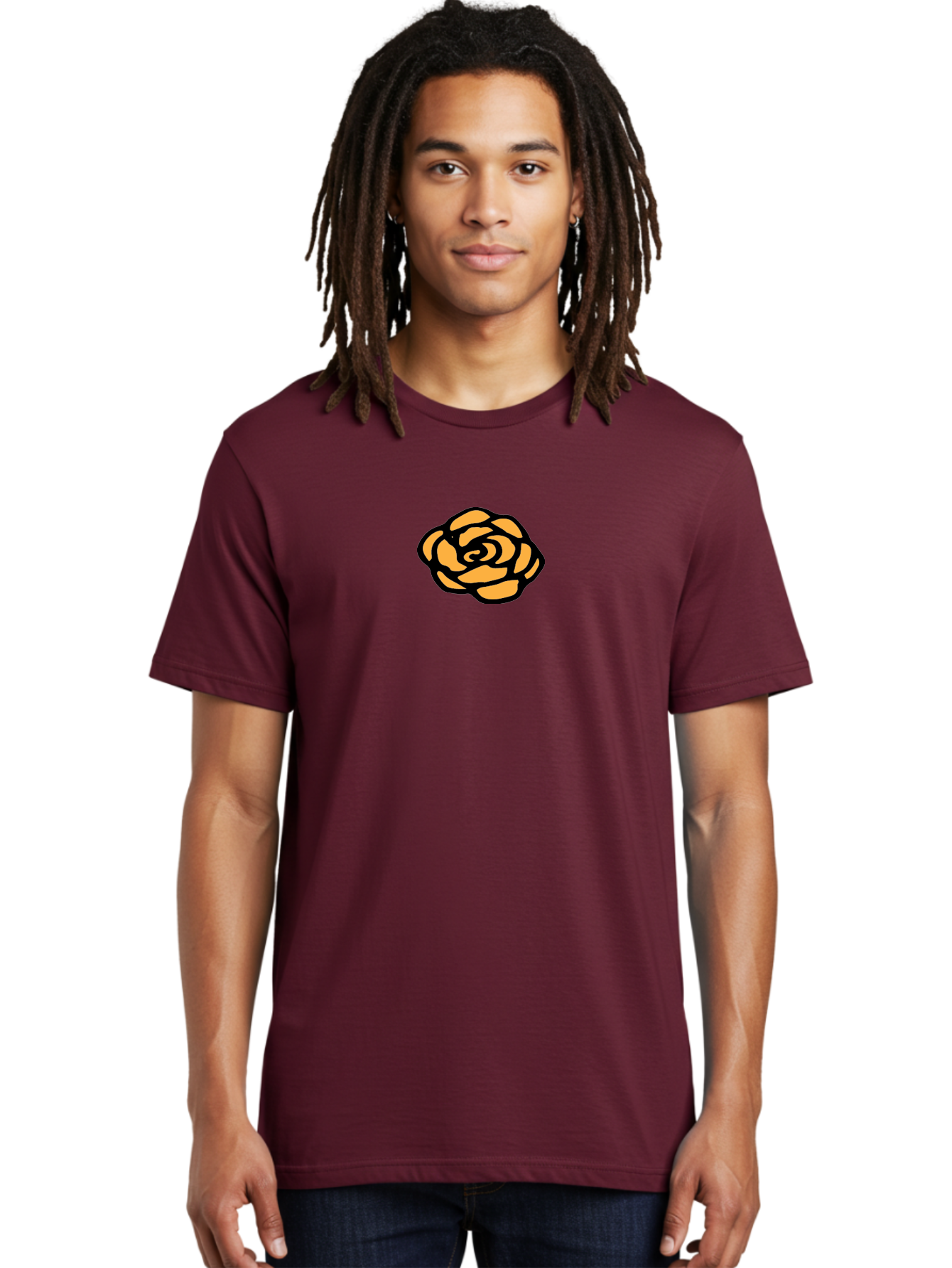 Rose-Icon Men'S Graphic Tee, 100% Cotton, Comfortable Casual Summer Wear, Machine Washable, Orange Rose Illustration, Stylish Graphic Design, Minimalist Art, Simple Rose, Modern Floral Design, Bold Lines Aab085