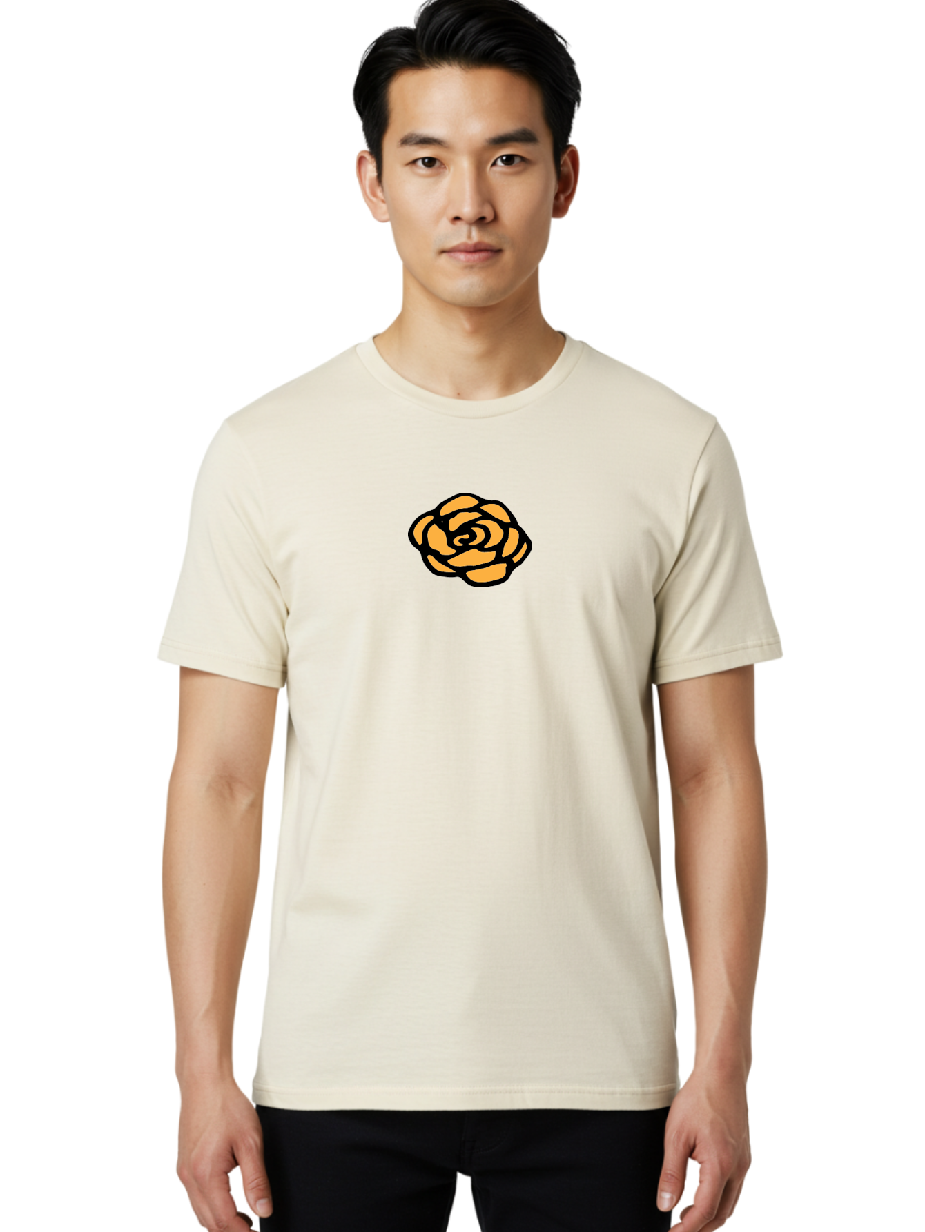 Rose-Icon Men'S Graphic Tee, 100% Cotton, Comfortable Casual Summer Wear, Machine Washable, Orange Rose Illustration, Stylish Graphic Design, Minimalist Art, Simple Rose, Modern Floral Design, Bold Lines Aab085